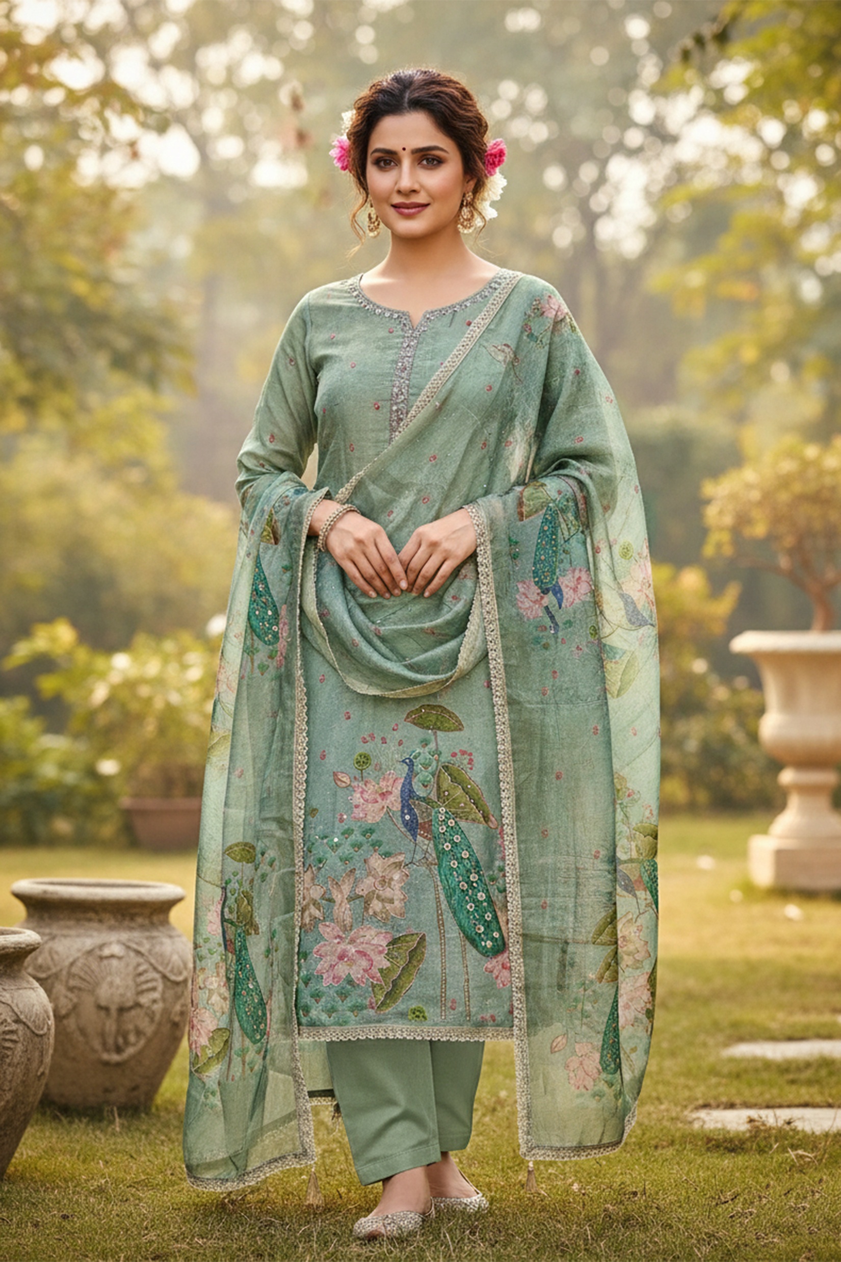 Blue White Straight Floral Simmer Cotton Salwar Suit
