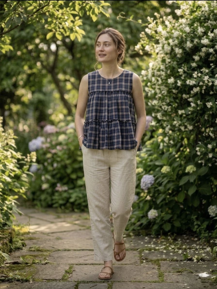 Blue Woven Checks Linen Cotton Sleeveless Co-Ord Set