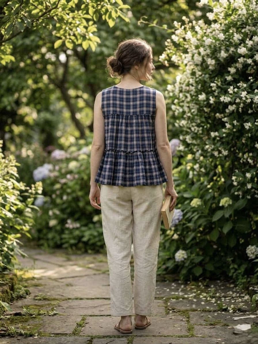 Blue Woven Checks Linen Cotton Sleeveless Co-Ord Set — alternate view