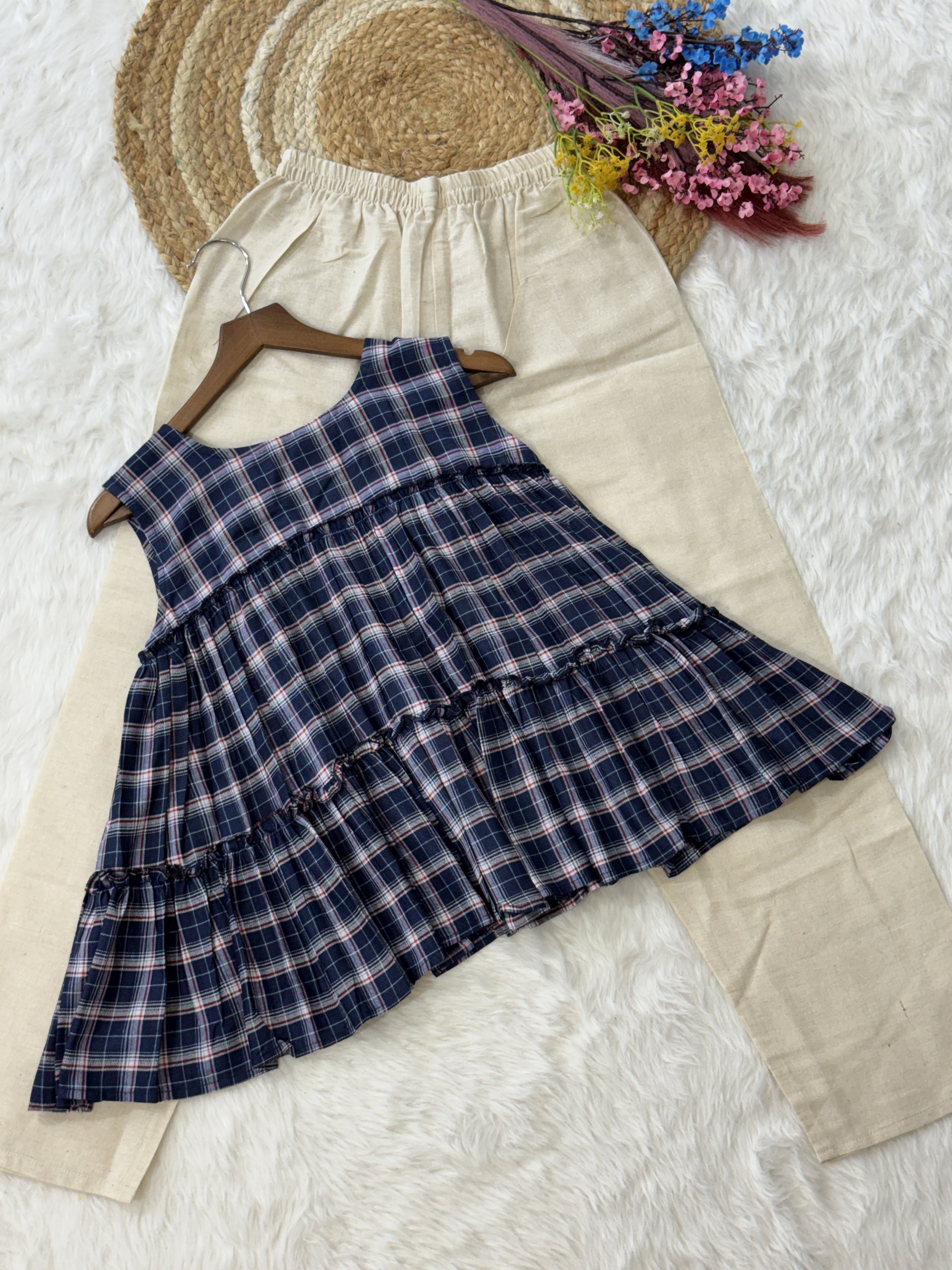 Blue Woven Checks Linen Cotton Sleeveless Co-Ord Set