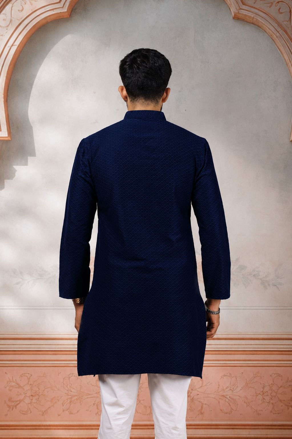 Blue Woven Cotton Kurta Pyjama — alternate view