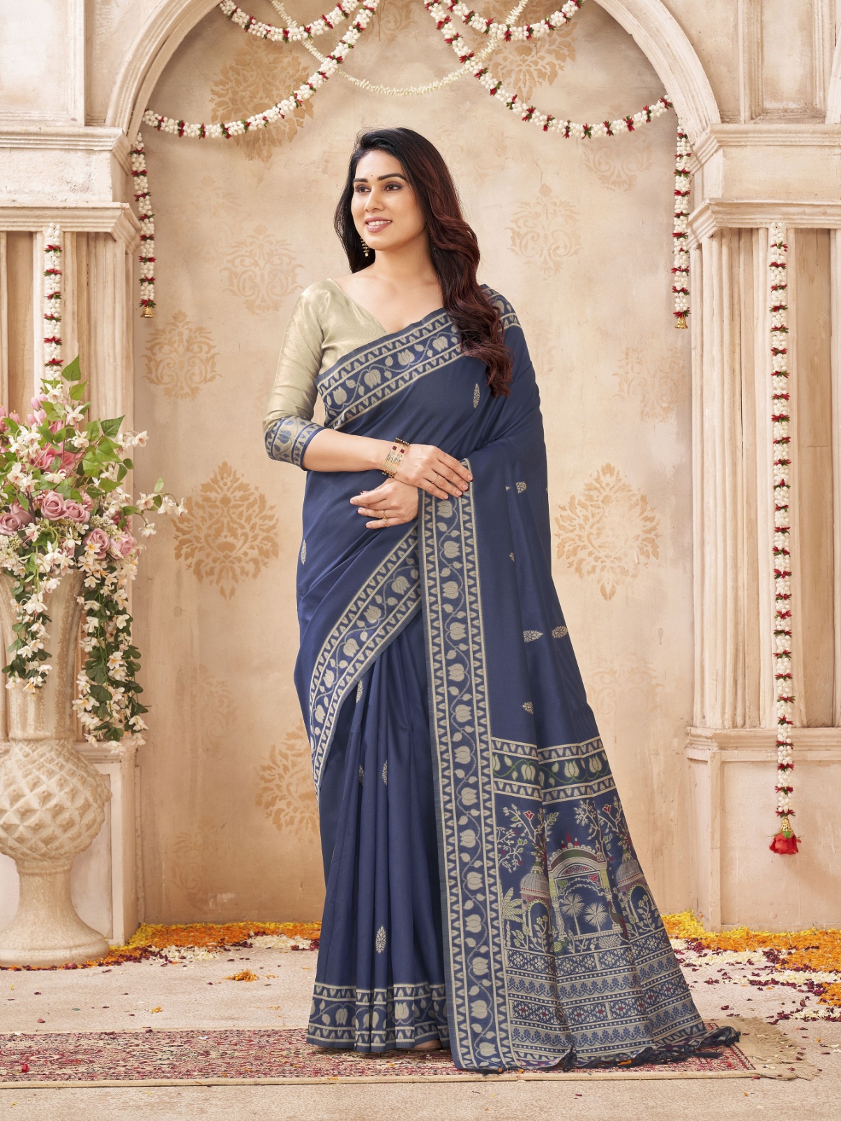 Blue Woven Designer Handloom Raw Silk Saree