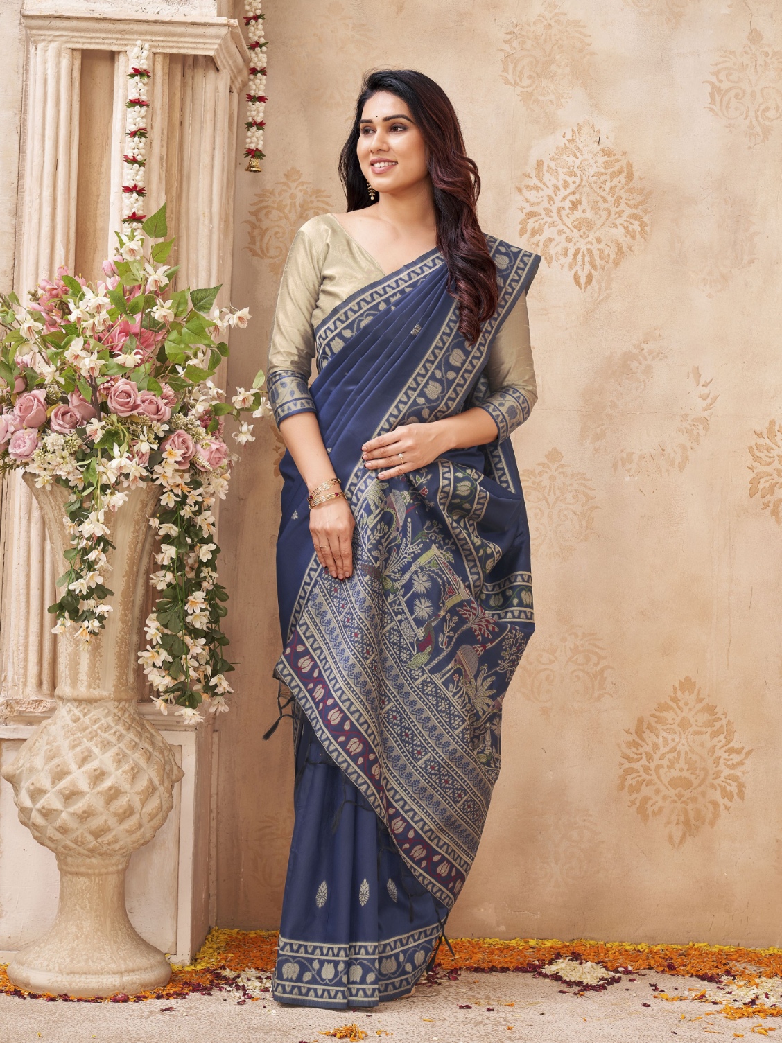 Blue Woven Designer Handloom Raw Silk Saree