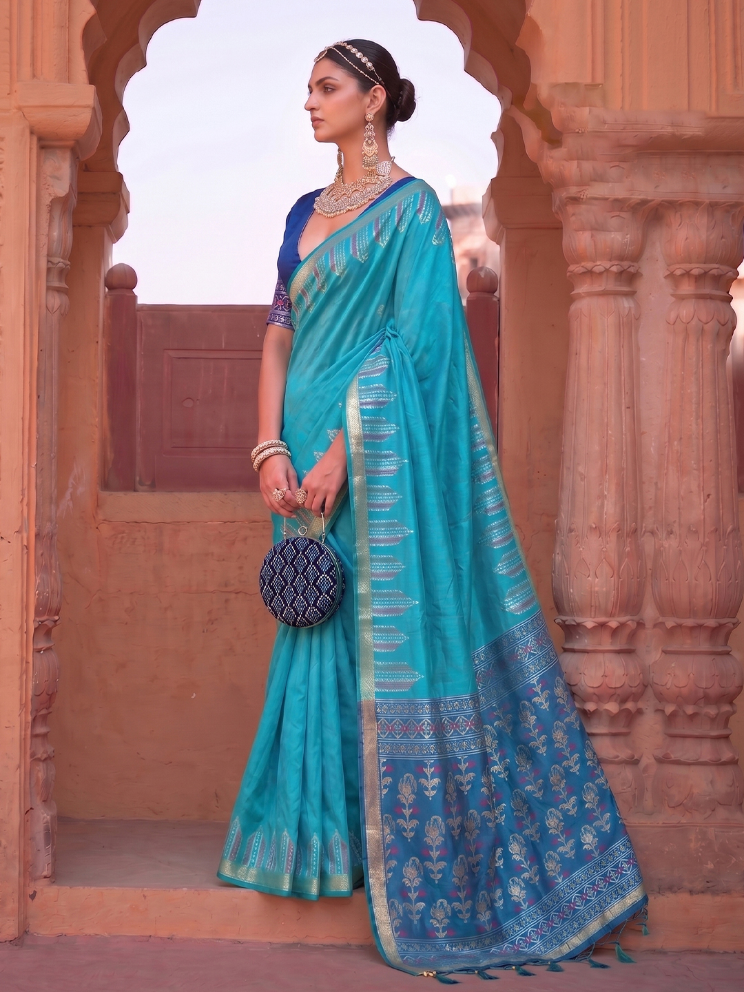 Blue Woven Designer Soft Silk Saree