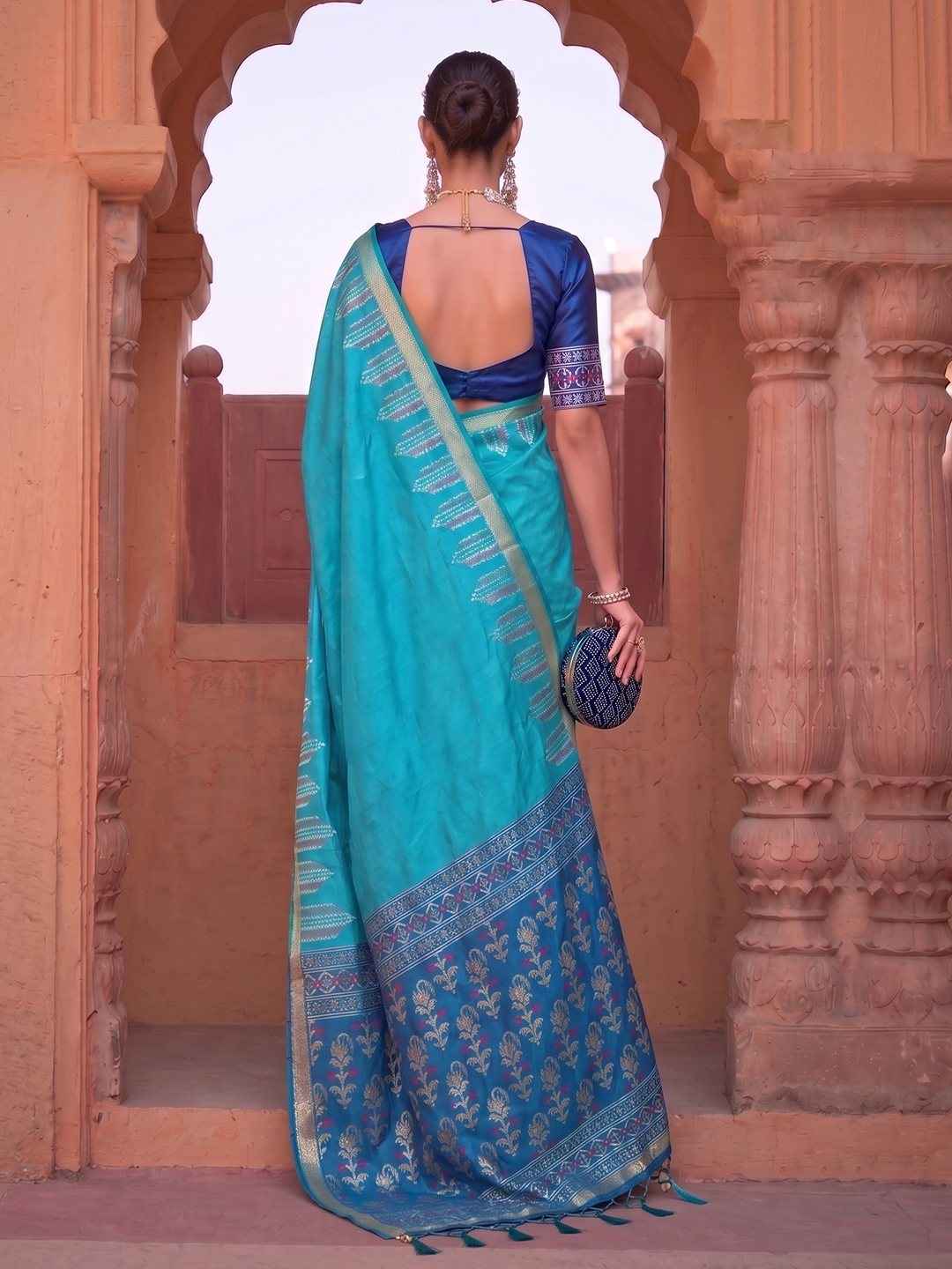 Blue Woven Designer Soft Silk Saree