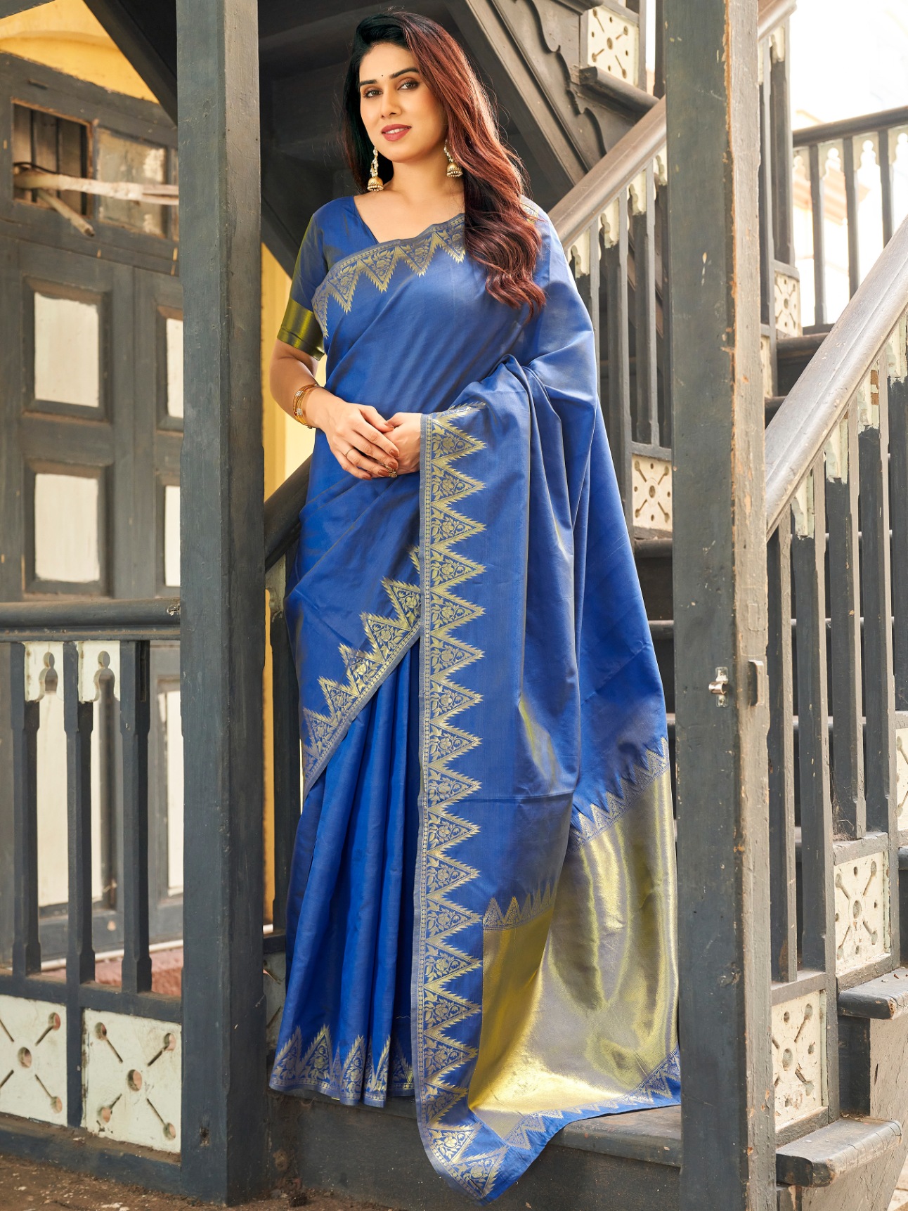 Blue Woven Gold Zari Banarasi Raw Silk Saree