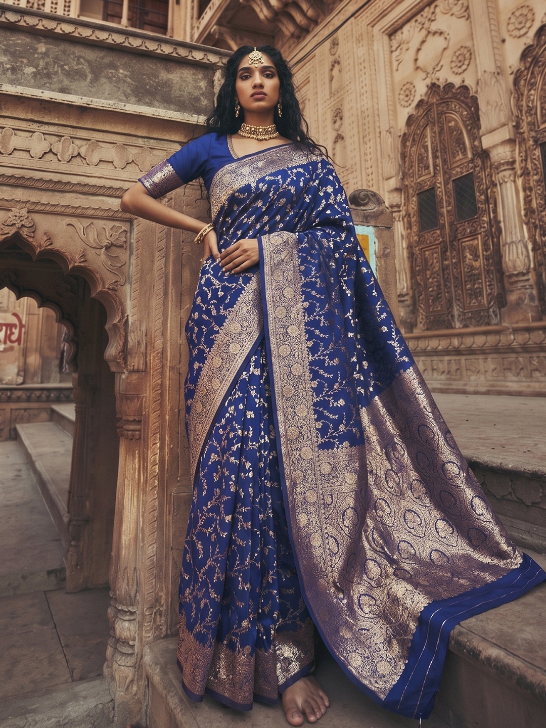 Blue Woven Jacquard Art Silk Saree