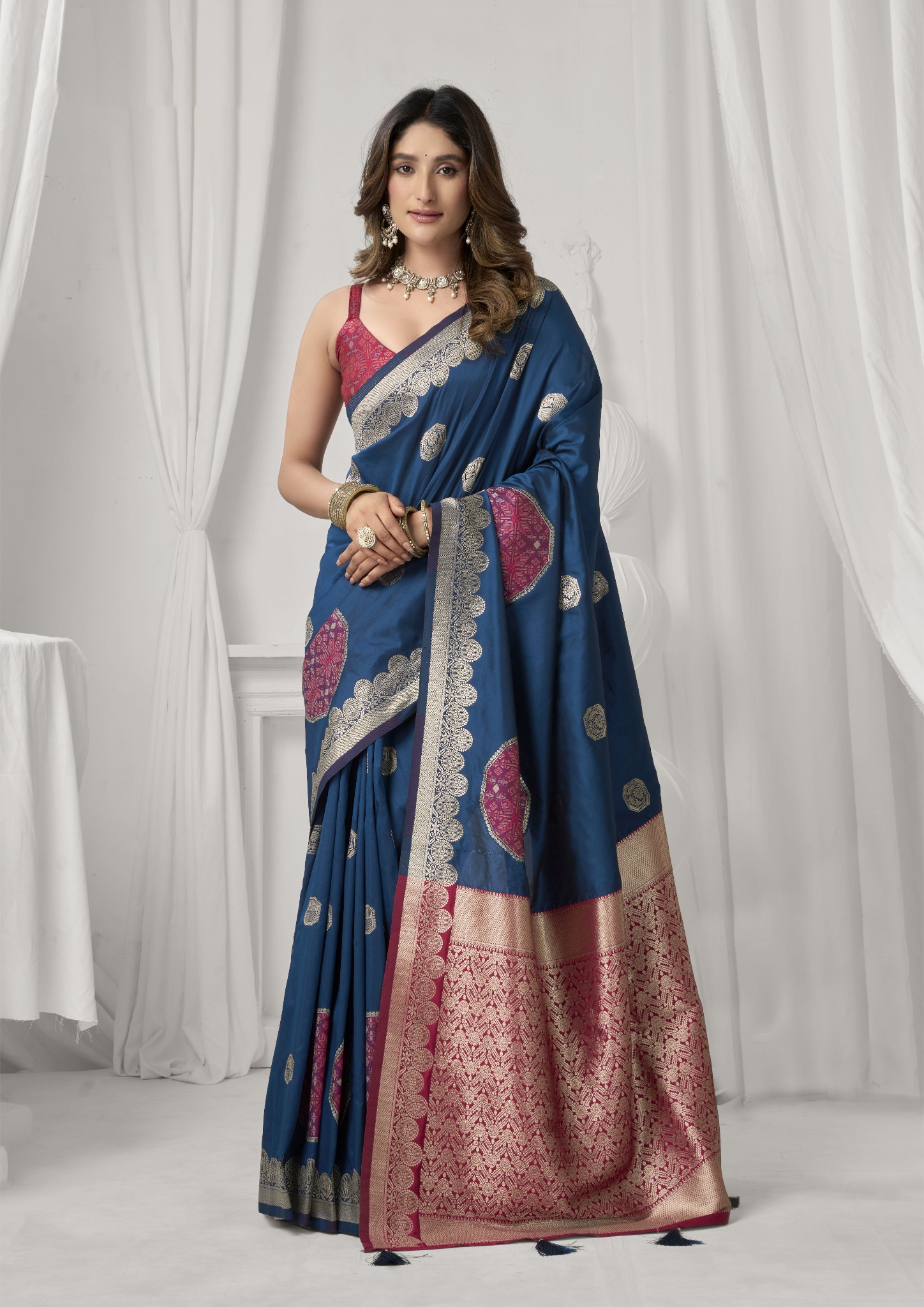 Blue Woven Jacquard Soft Silk Saree