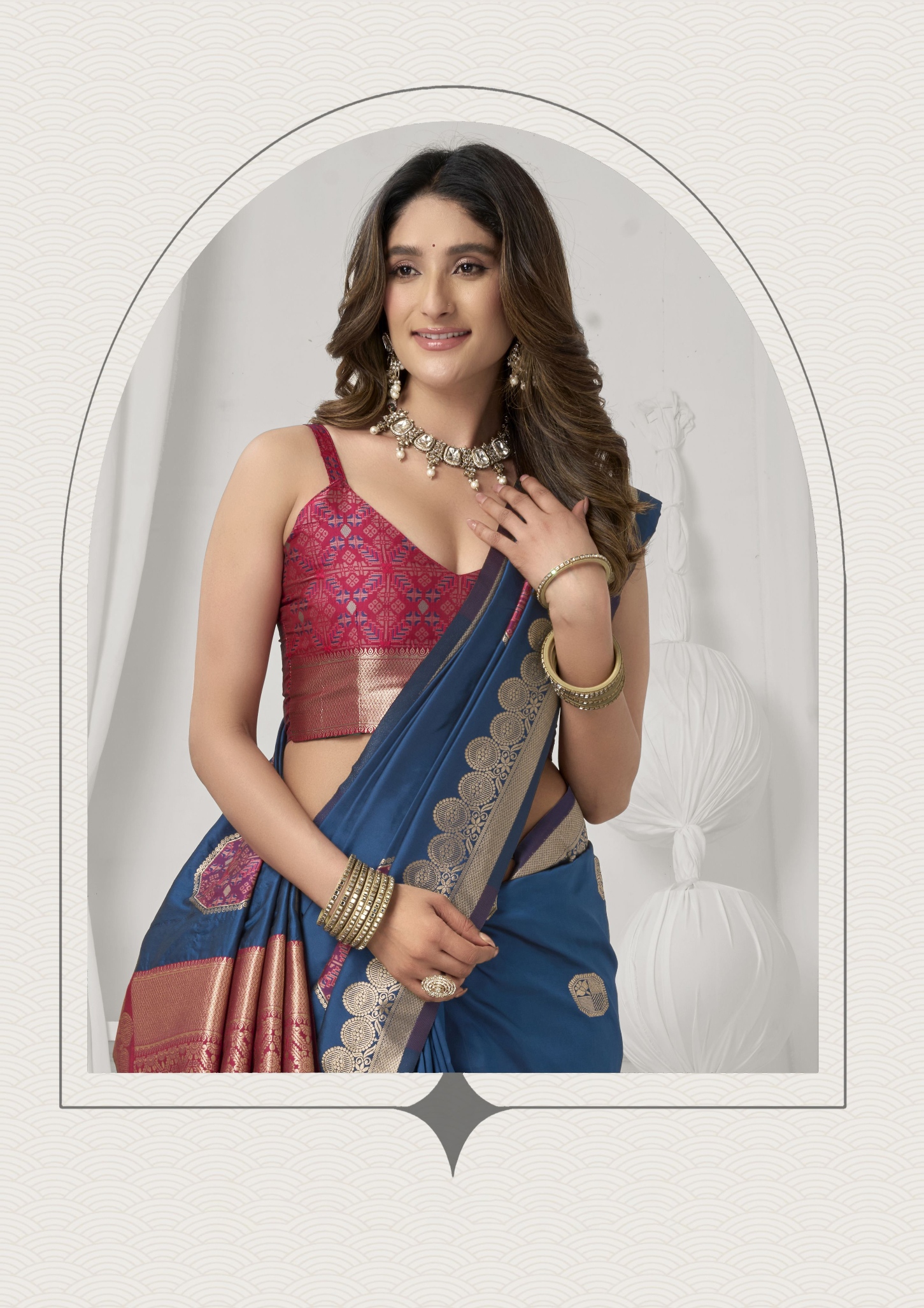 Blue Woven Jacquard Soft Silk Saree