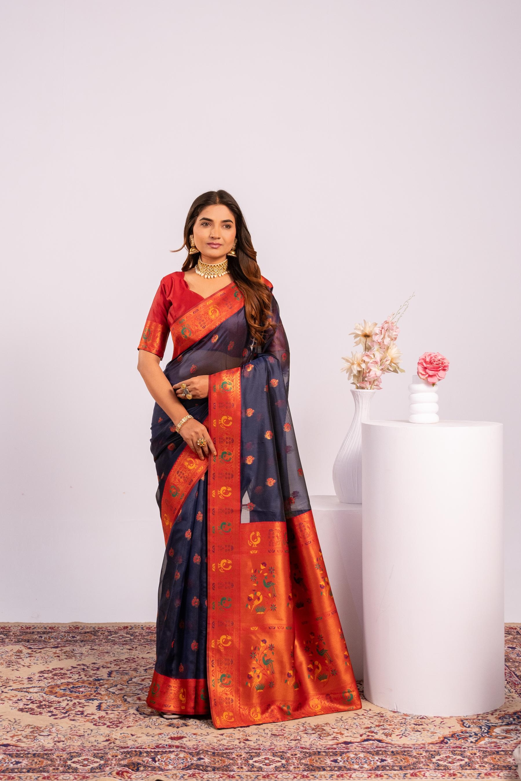 Blue Woven Paithani Tissue Silk Saree