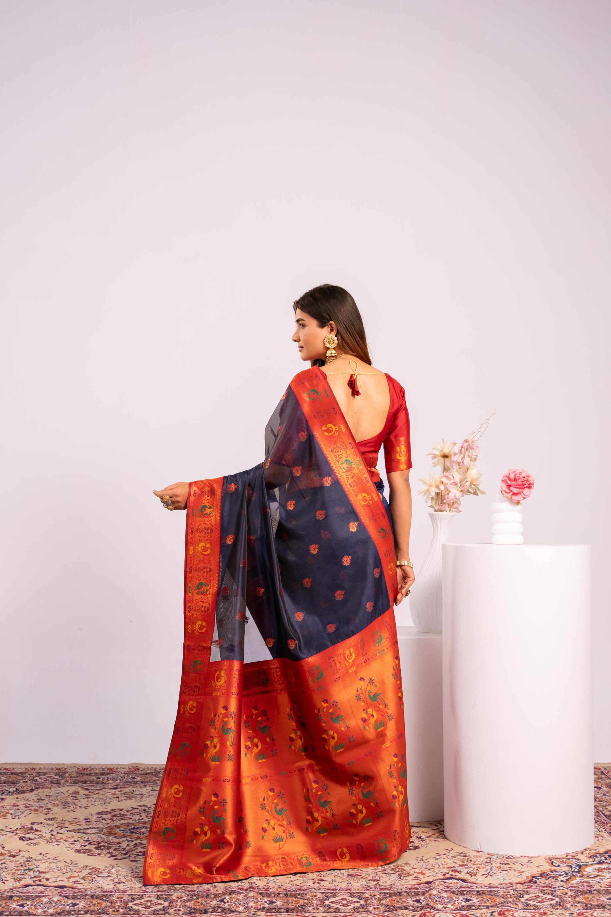 Blue Woven Paithani Tissue Silk Saree — alternate view