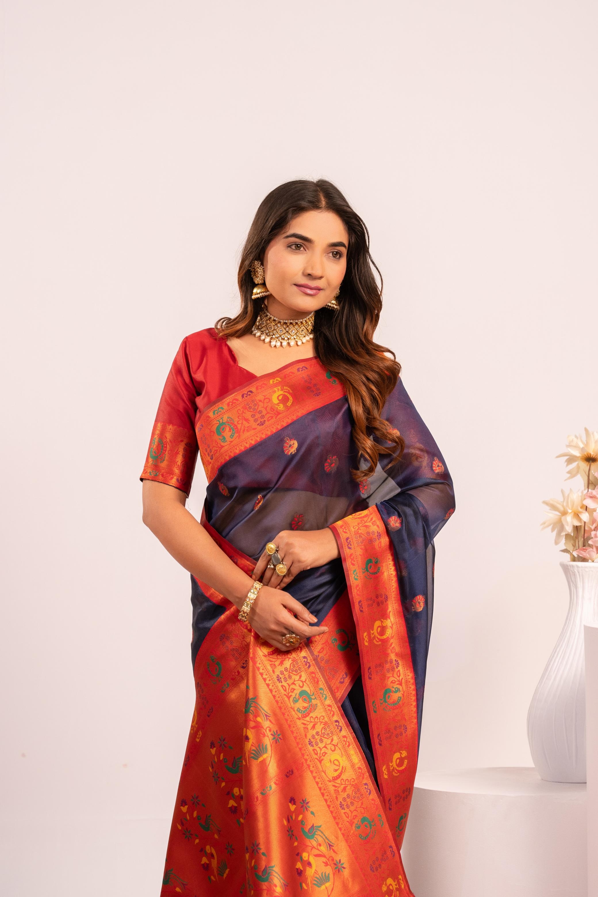 Blue Woven Paithani Tissue Silk Saree