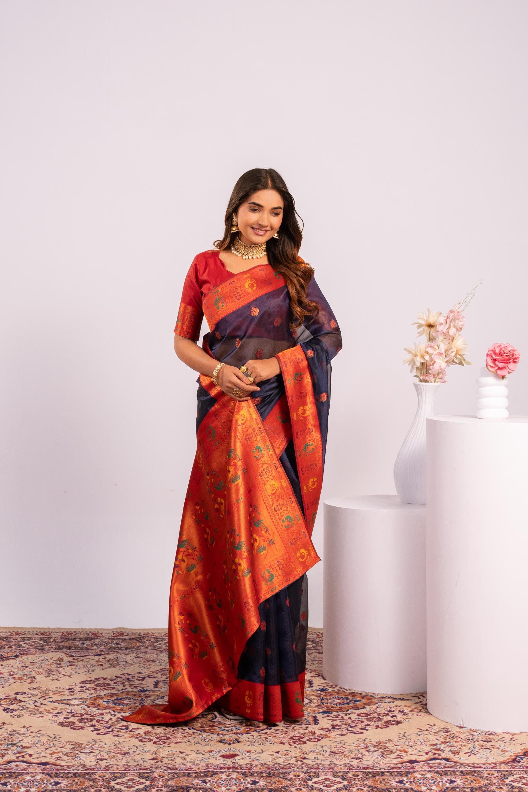 Blue Woven Paithani Tissue Silk Saree