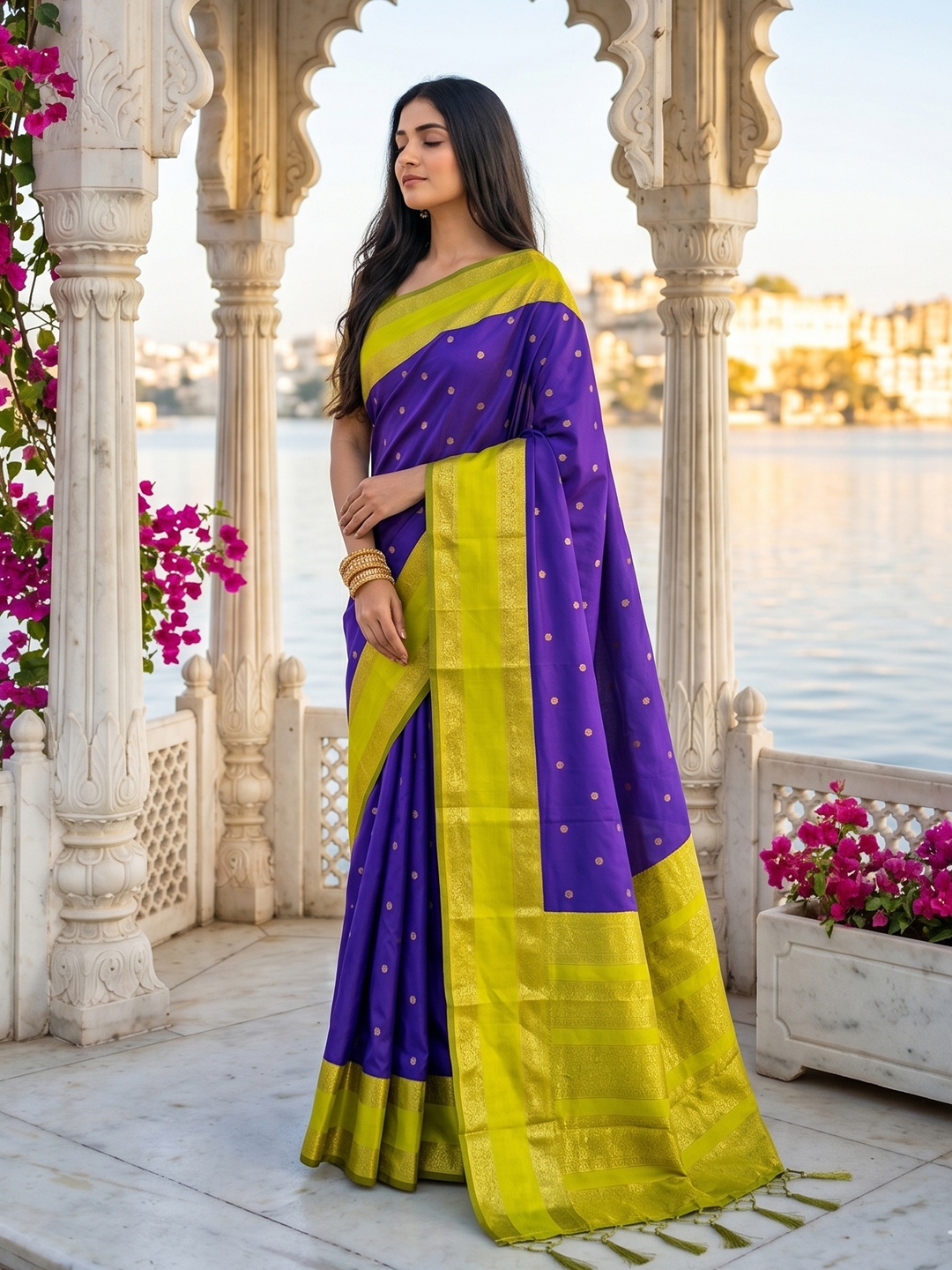 Blue Woven Zari Silk Blend Saree