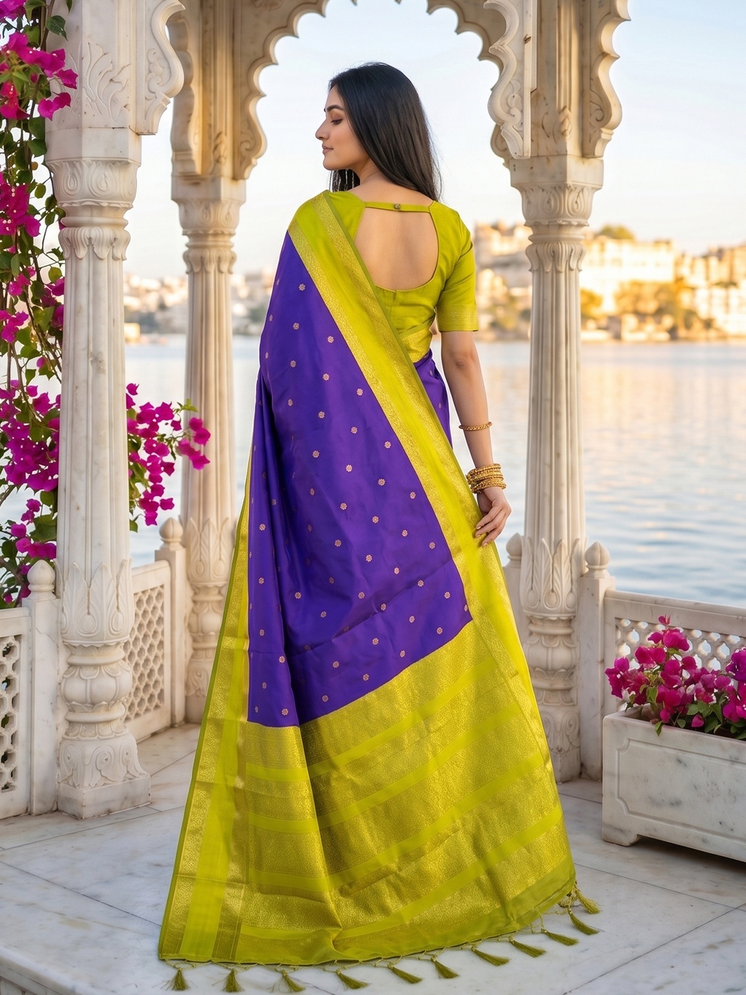 Blue Woven Zari Silk Blend Saree