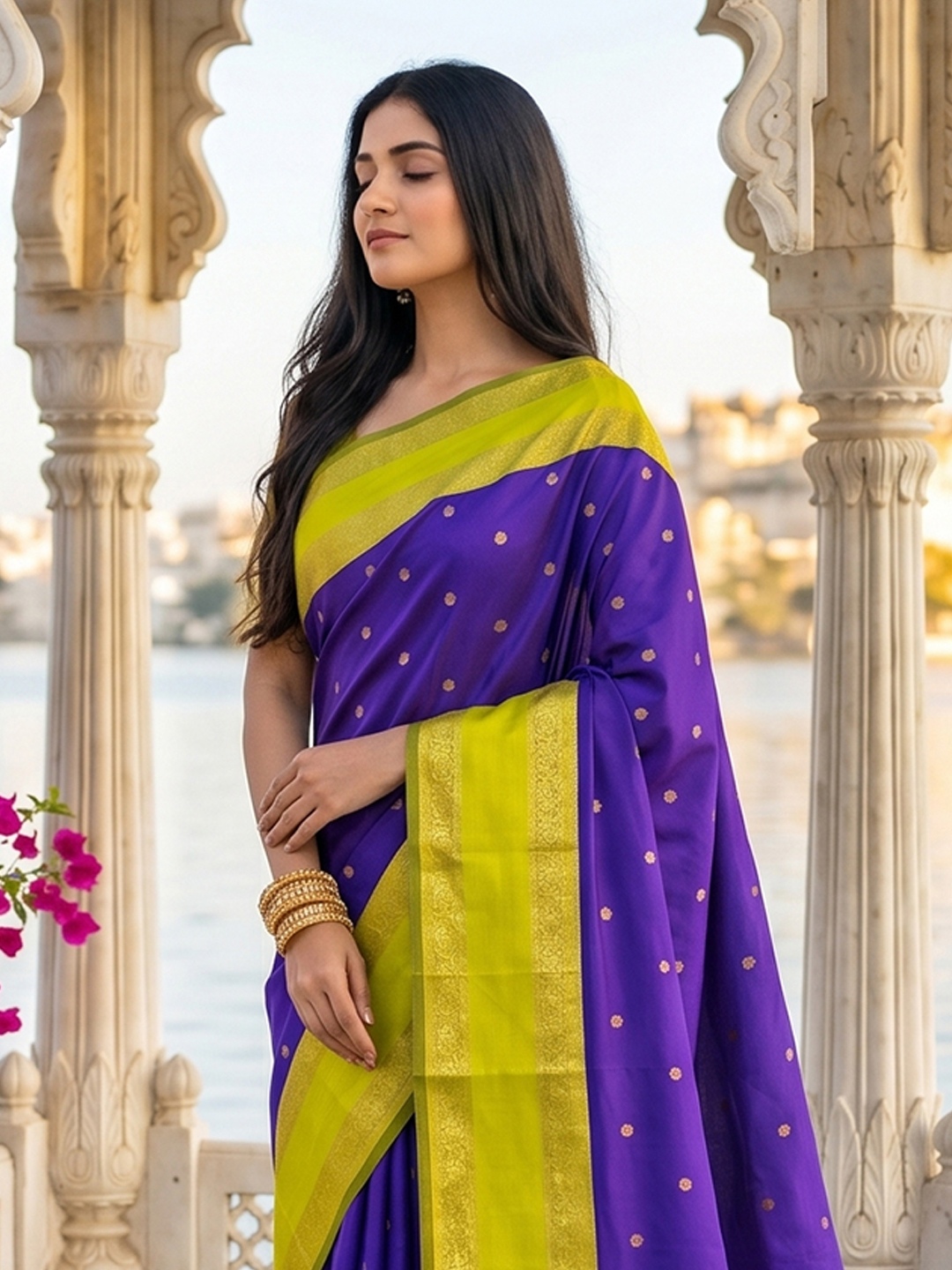 Blue Woven Zari Silk Blend Saree