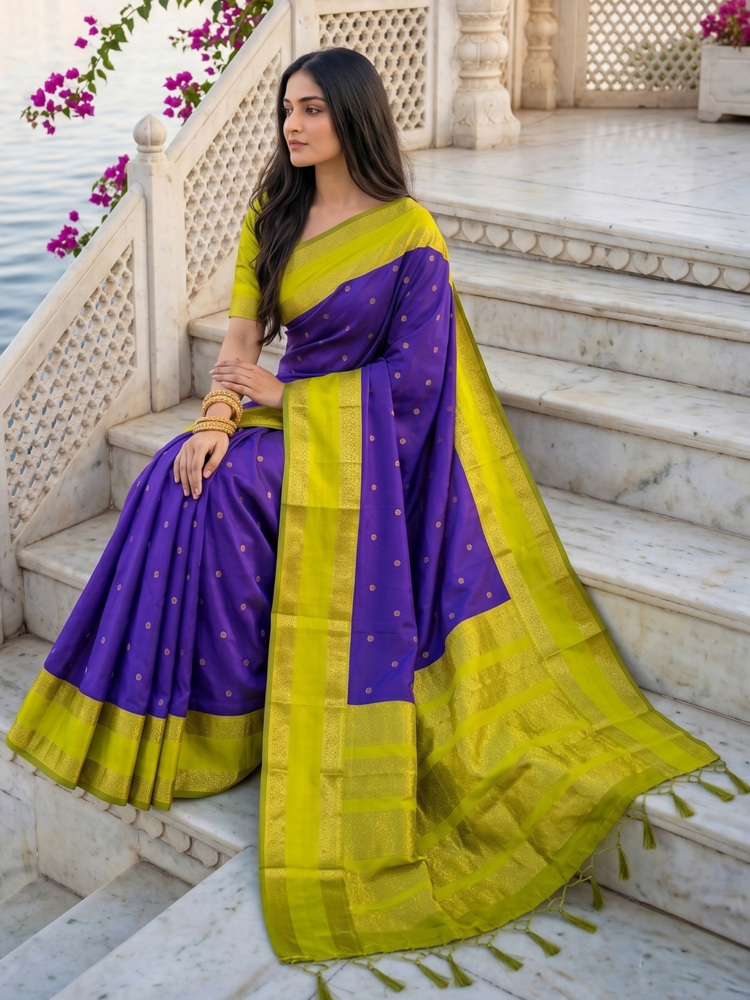 Blue Woven Zari Silk Blend Saree