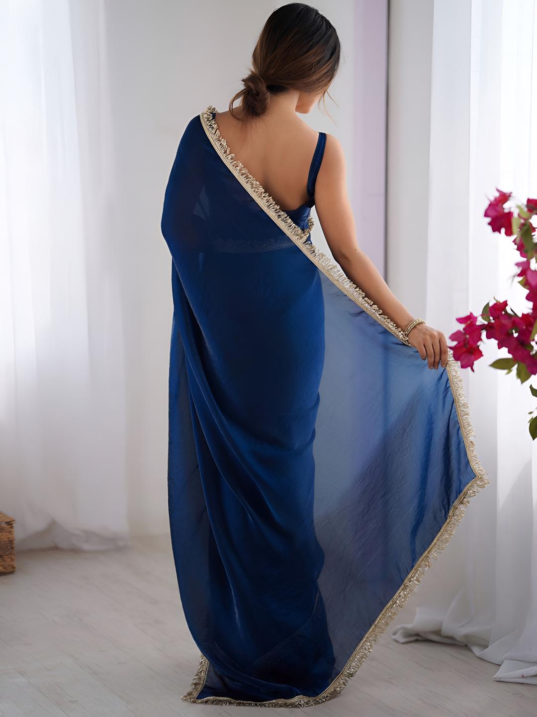 Blue Zalar Lace Border Space Silk Saree — alternate view