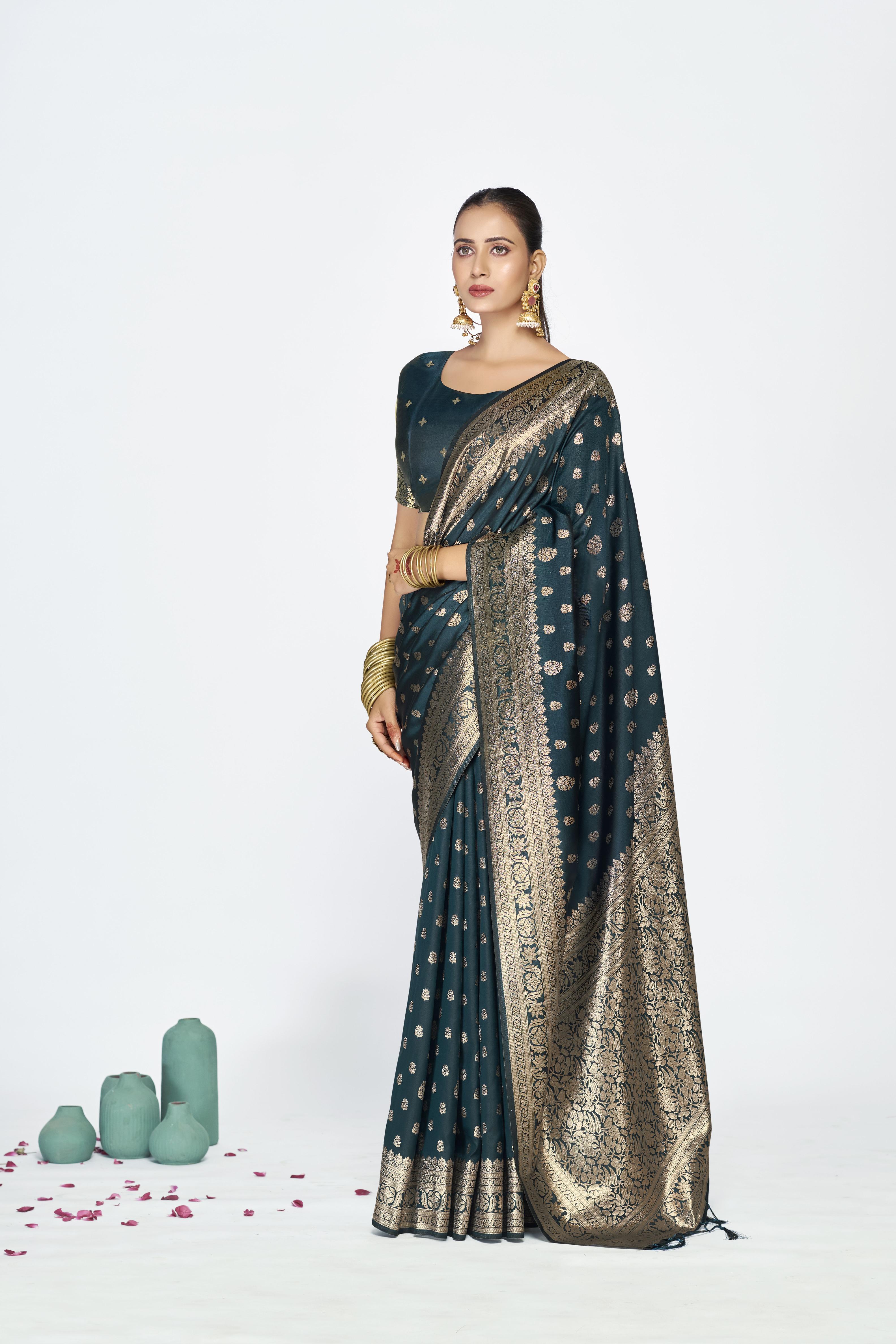 Blue Zari Butti Designer Banarasi Silk Saree