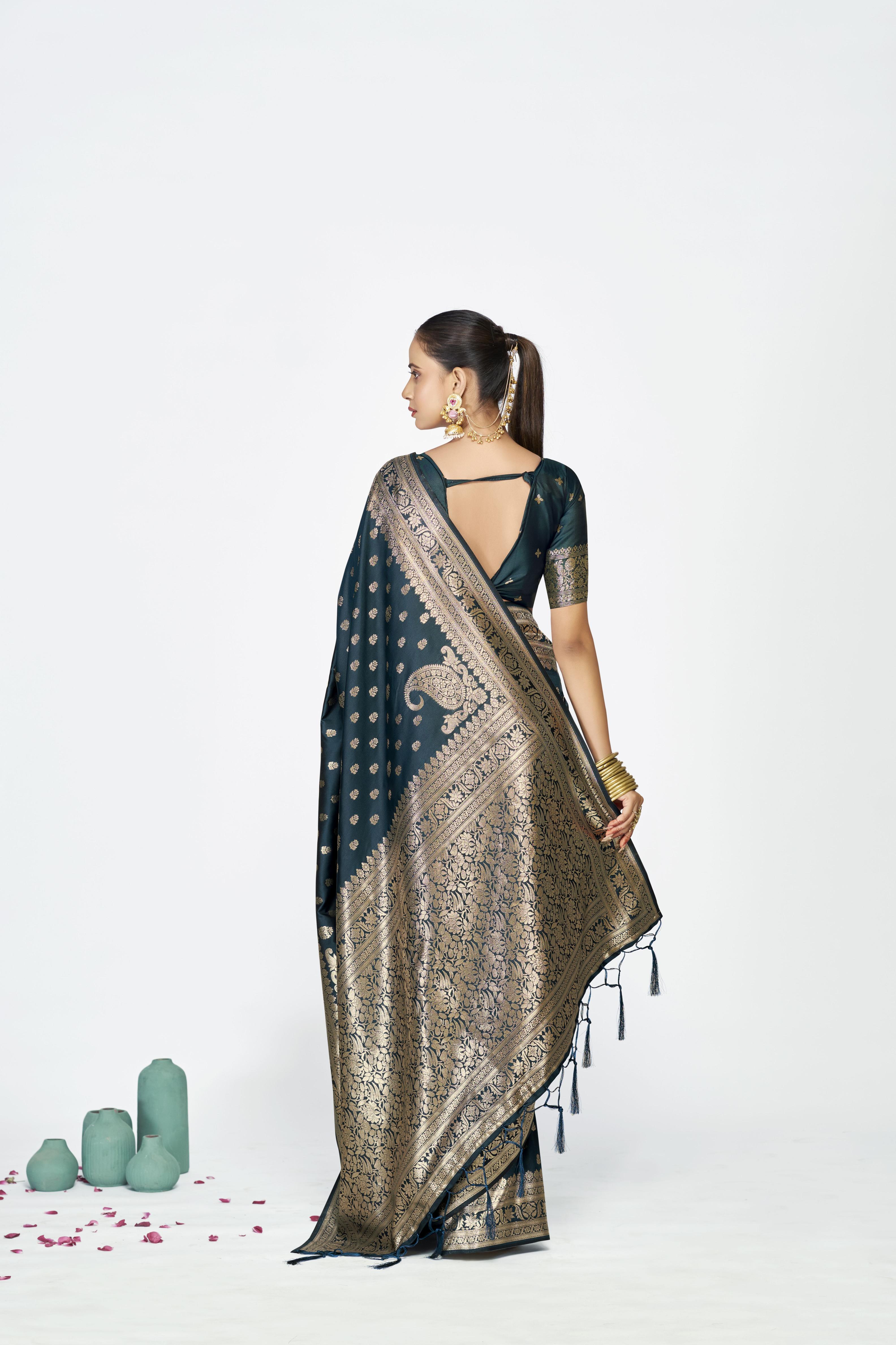 Blue Zari Butti Designer Banarasi Silk Saree — alternate view