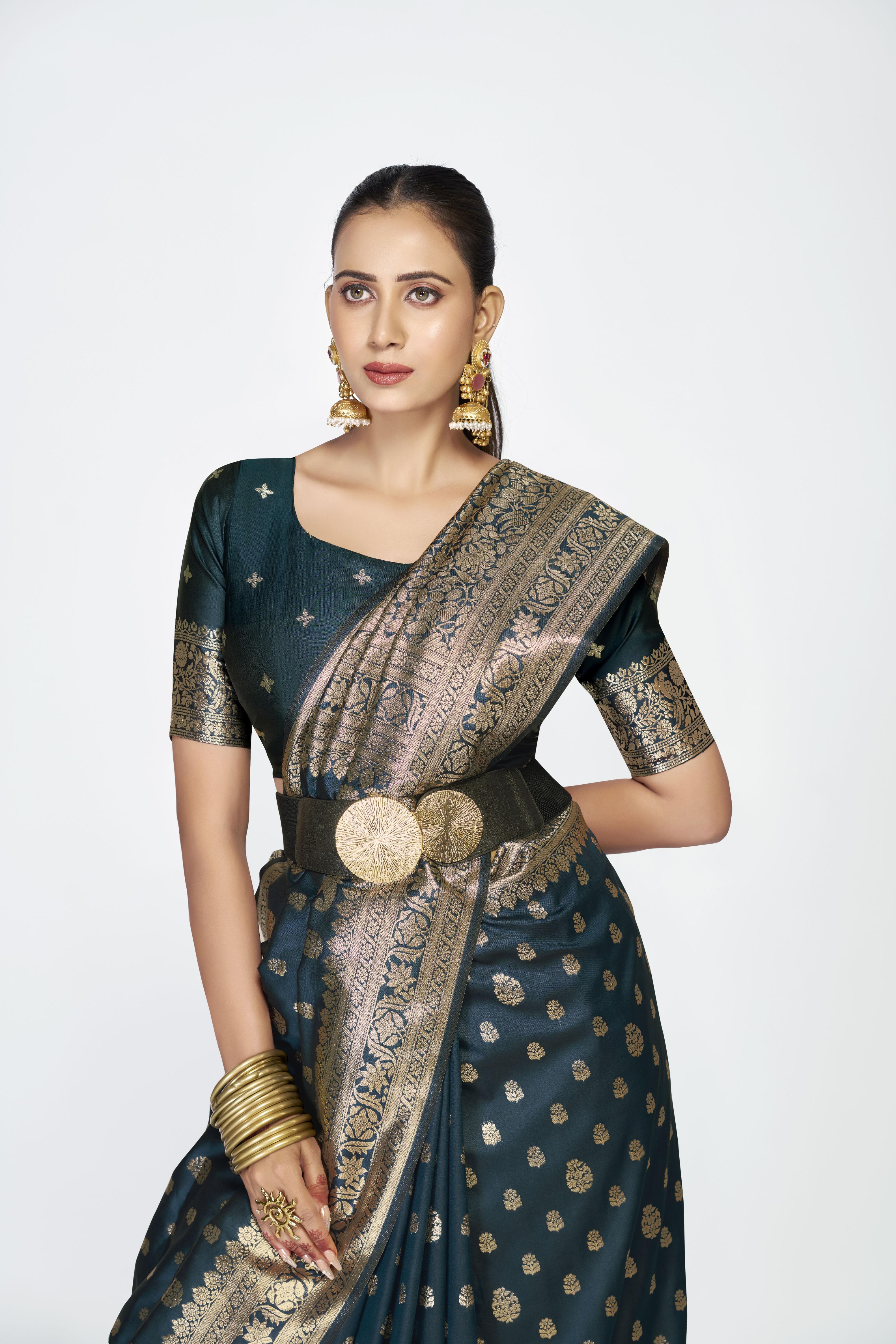 Blue Zari Butti Designer Banarasi Silk Saree