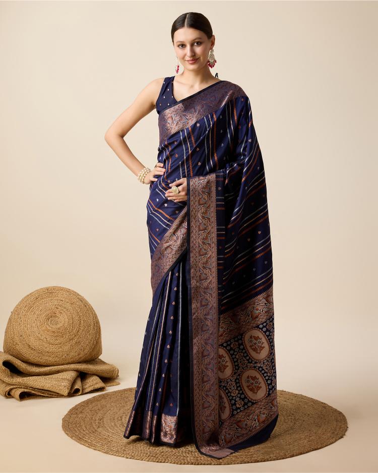 Blue Zari Woven Jacquard Silk Saree