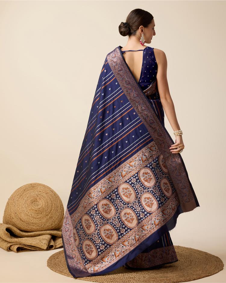 Blue Zari Woven Jacquard Silk Saree — alternate view