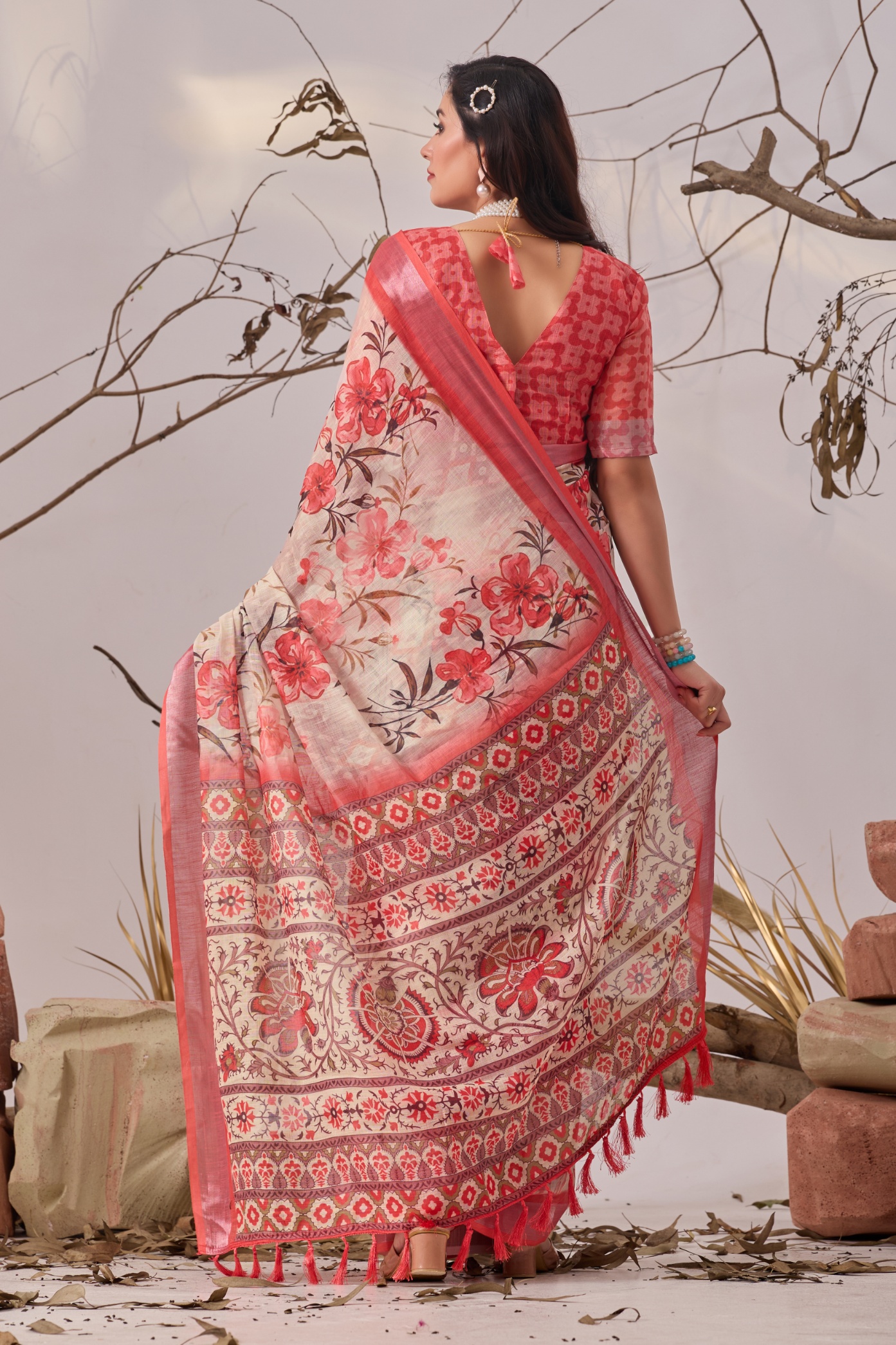 Blush Bloom Linen Saree — alternate view