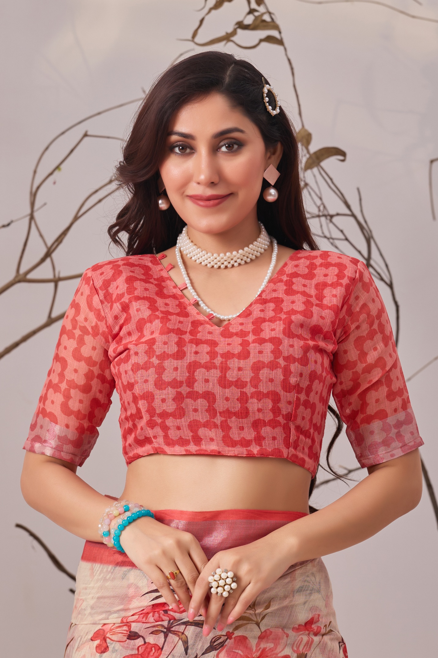 Blush Bloom Linen Saree