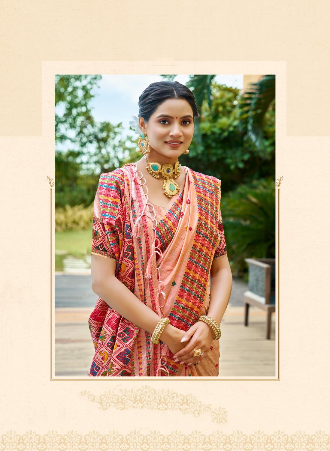 Blush Peach Woven Designer Assam Silk Saree