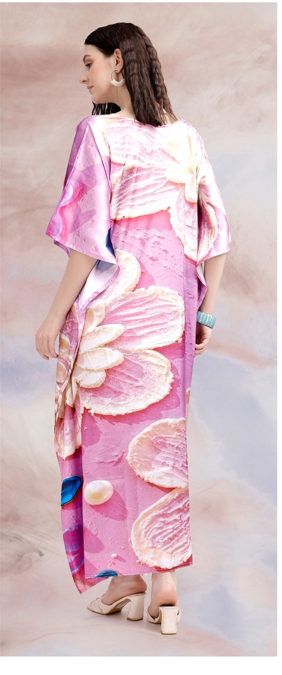 Blush Petal Digital Printed Poly Japan Satin Kaftan — alternate view