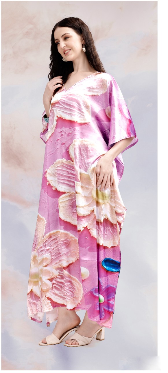 Blush Petal Digital Printed Poly Japan Satin Kaftan