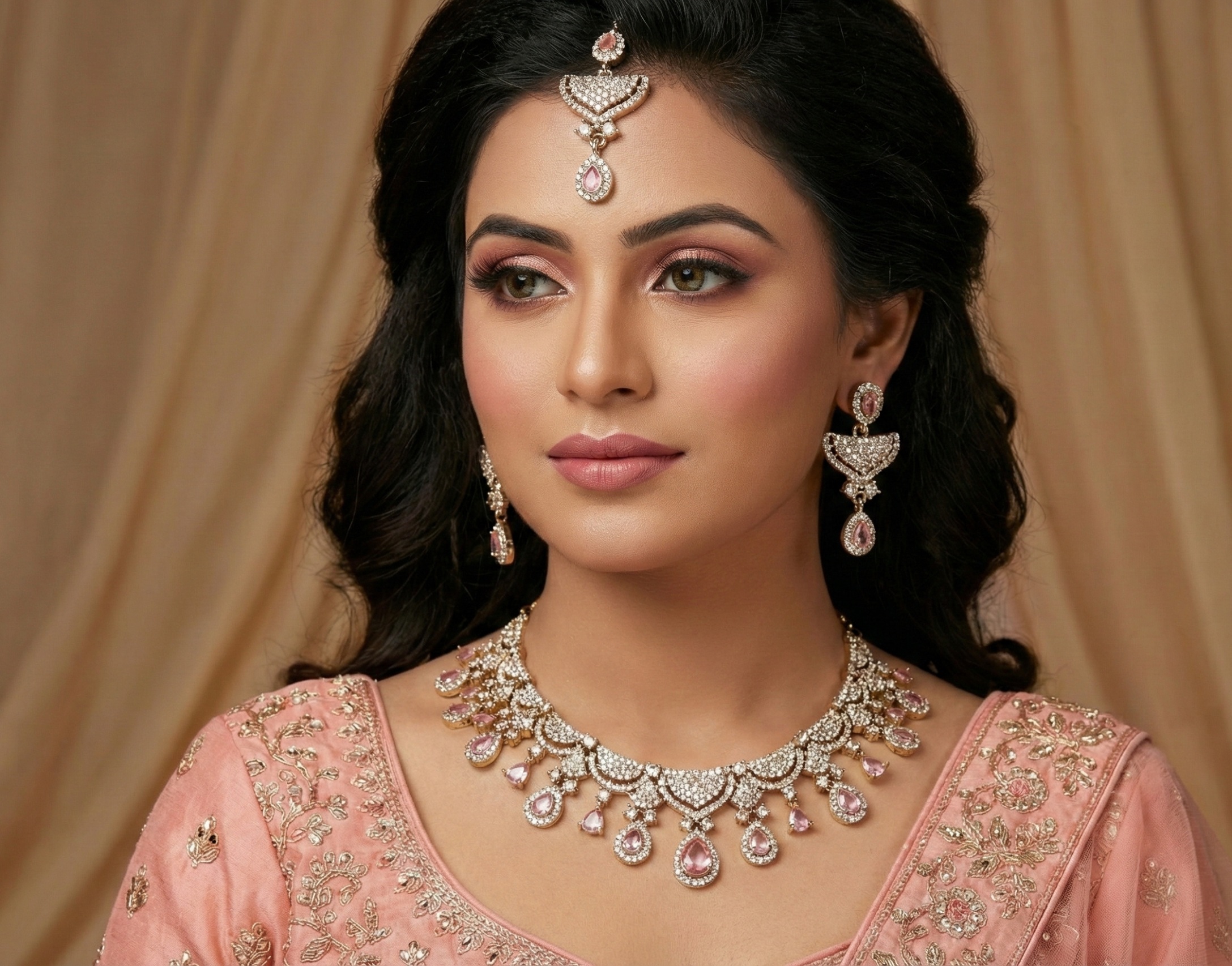 Blush Pink American Diamond Necklace Set