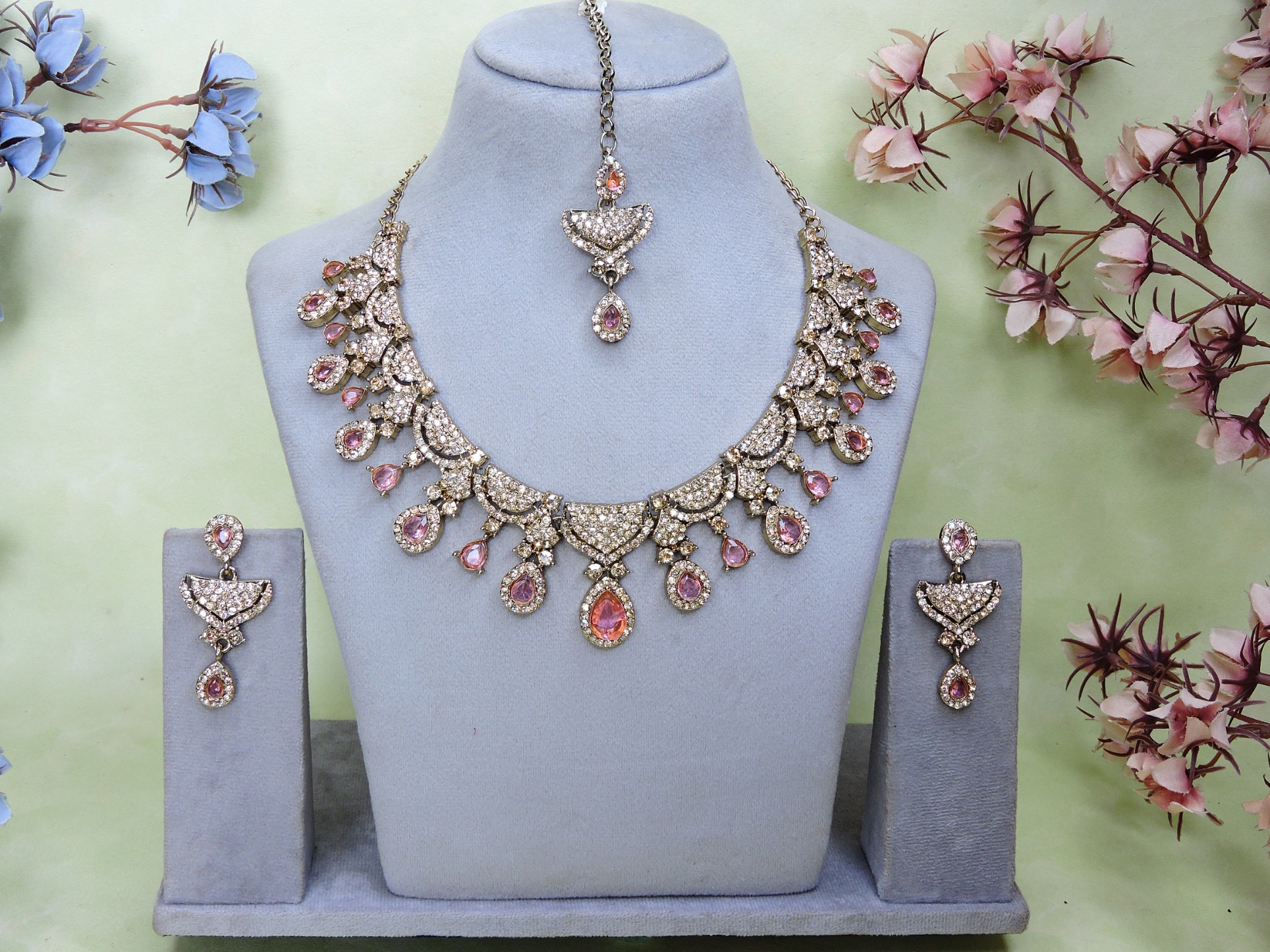Blush Pink American Diamond Necklace Set — alternate view