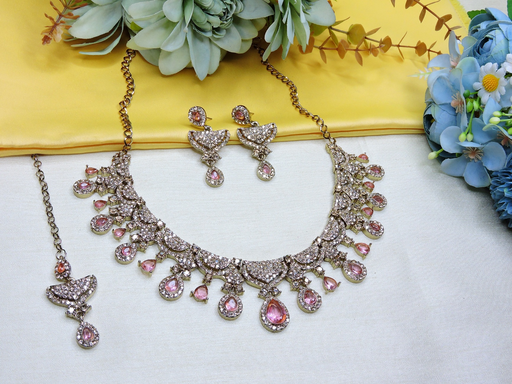Blush Pink American Diamond Necklace Set