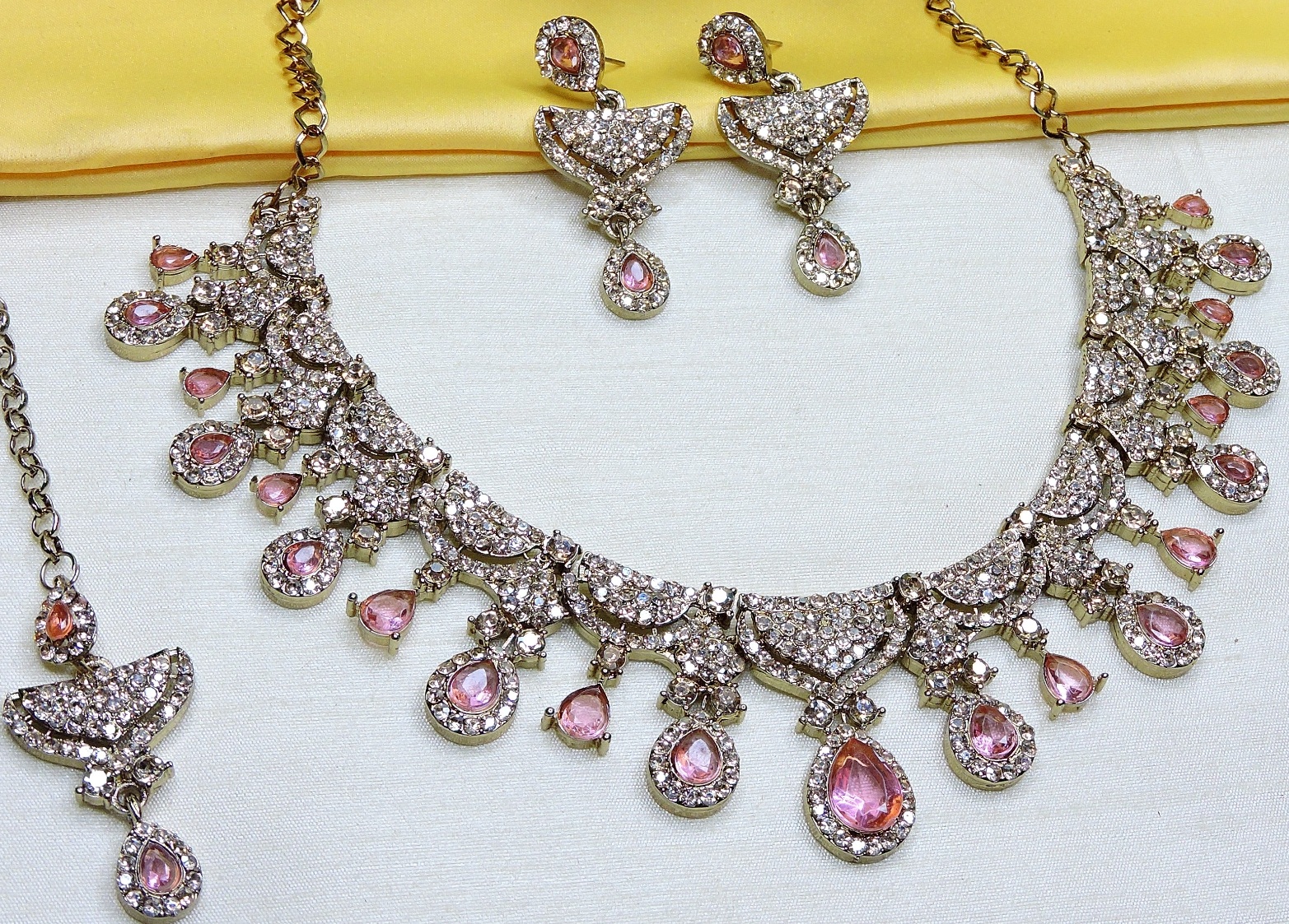 Blush Pink American Diamond Necklace Set
