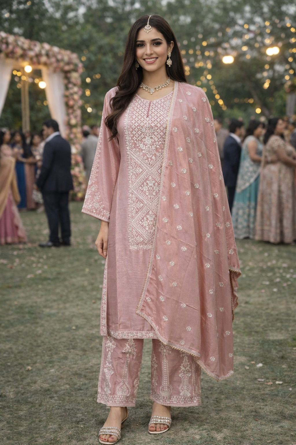 Blush Pink Chinon Silk Floral Embroidered Salwar Suit