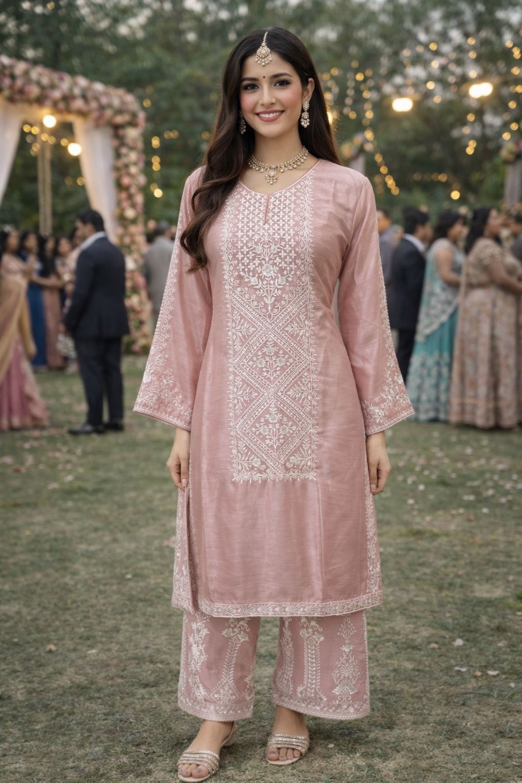Blush Pink Chinon Silk Floral Embroidered Salwar Suit