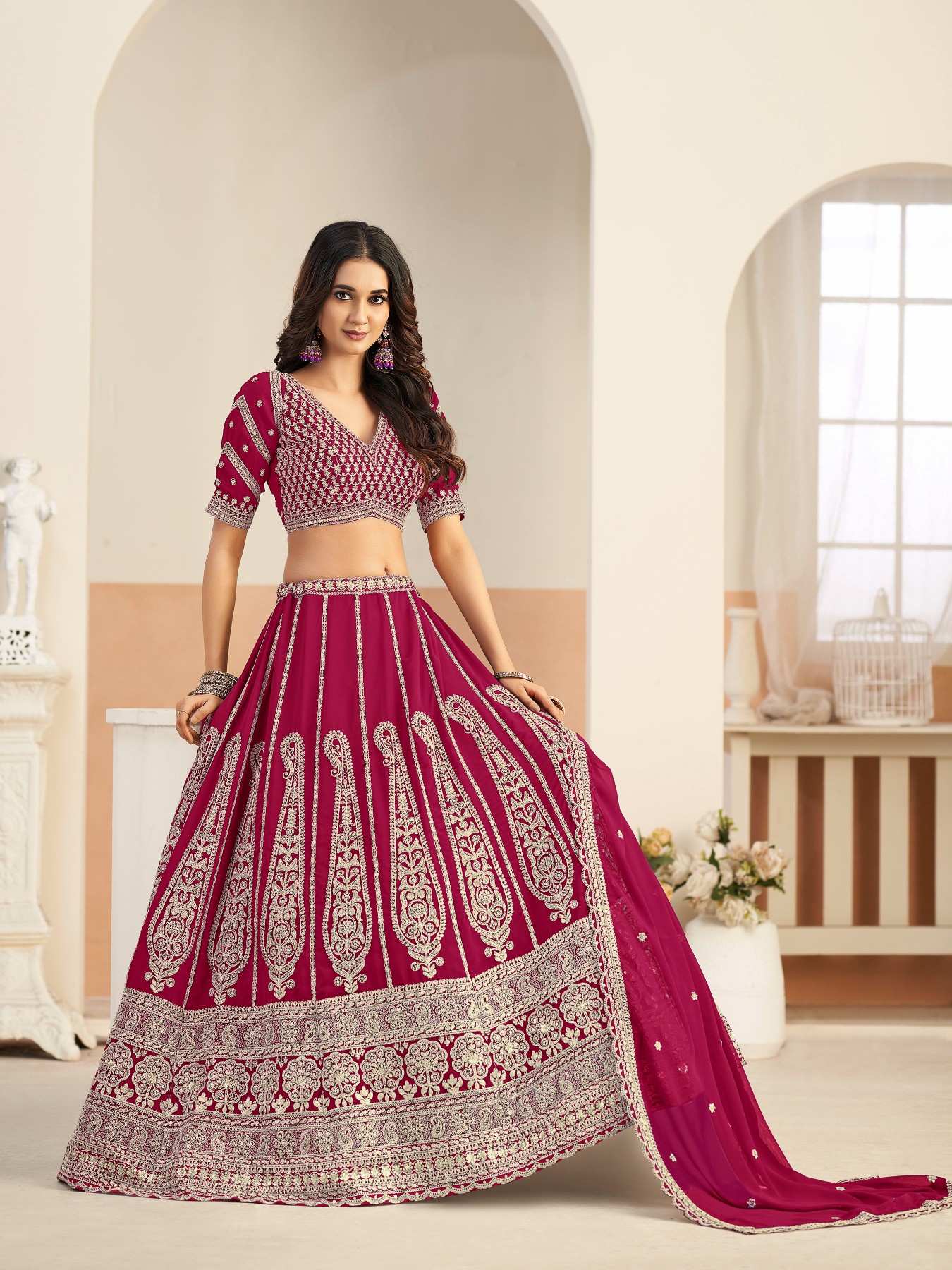 Blush Pink Embroidered Faux Georgette Party Wear Lehenga Choli