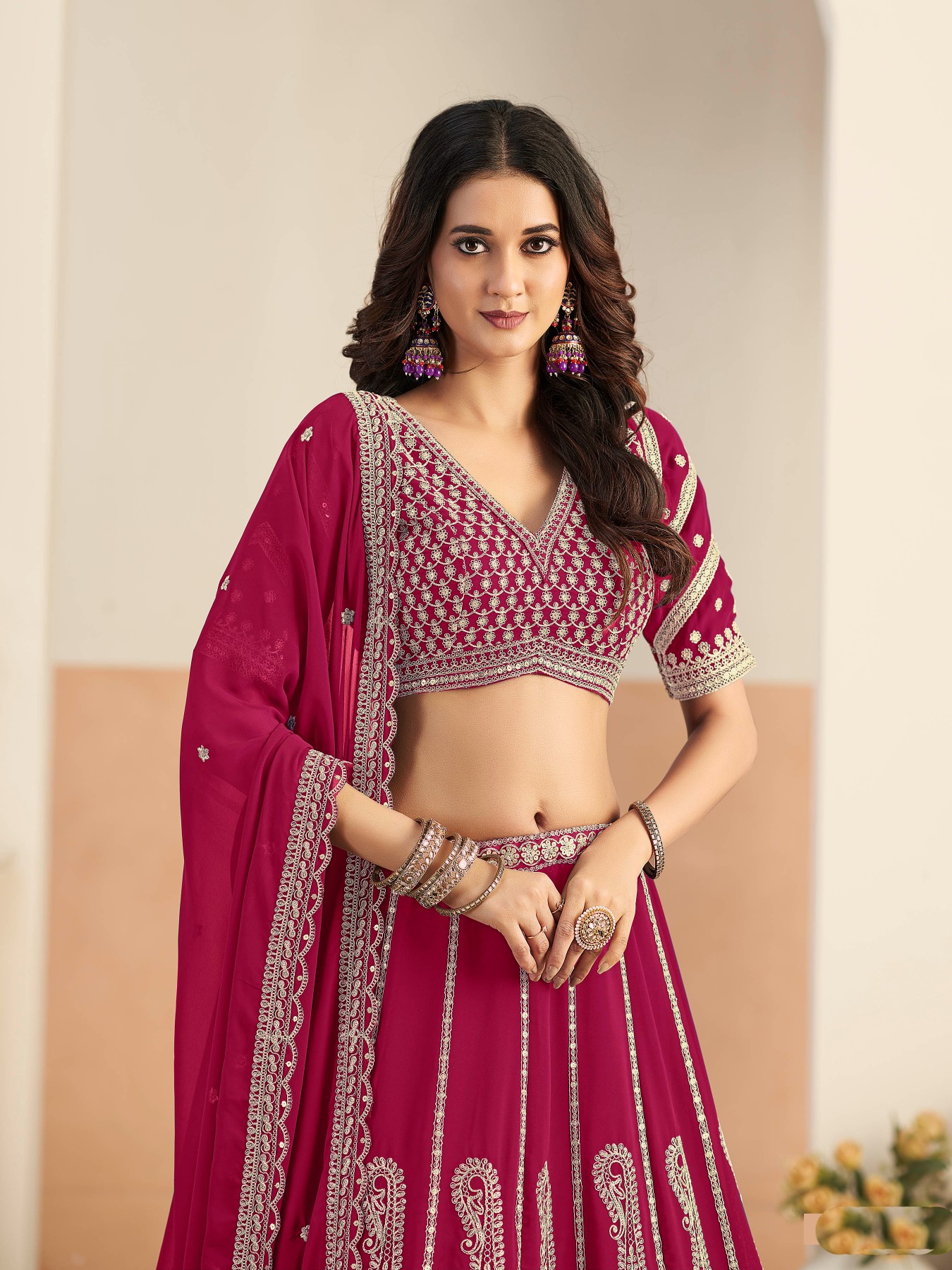 Blush Pink Embroidered Faux Georgette Party Wear Lehenga Choli