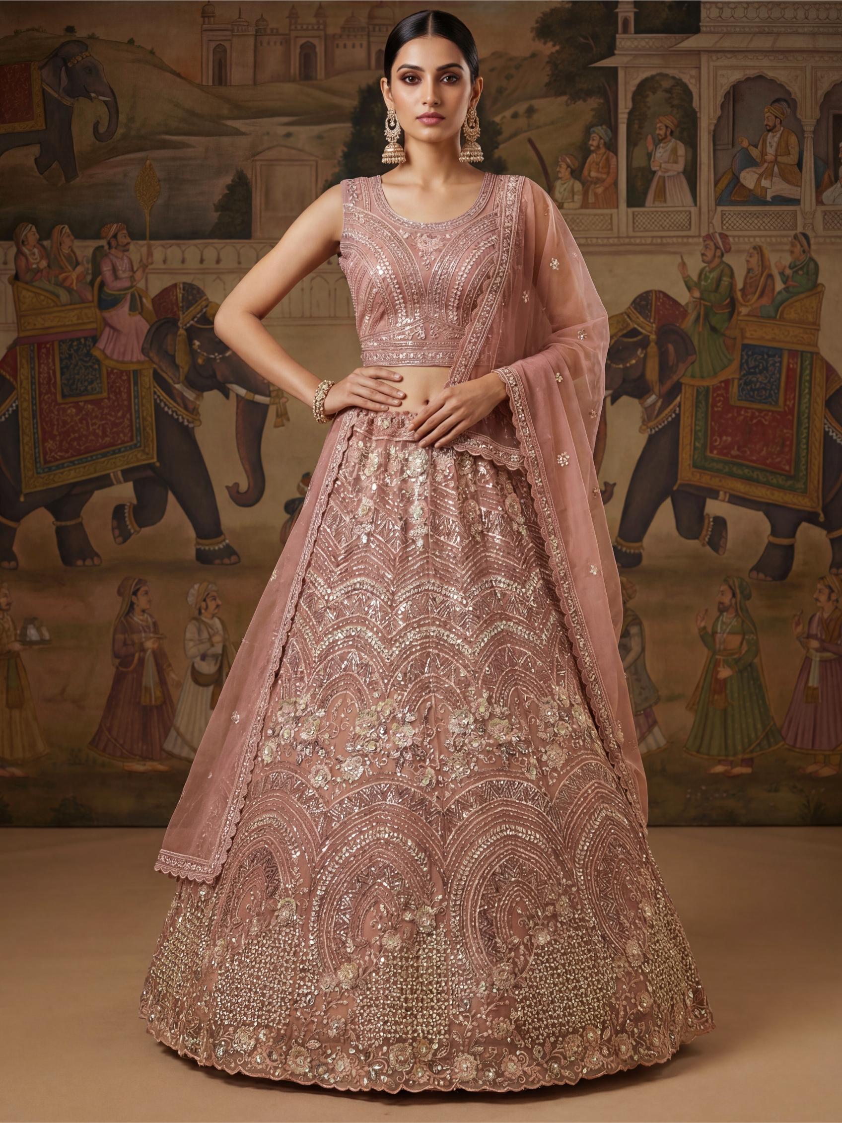 Blush Pink Floral Beaded Embroidered Lehenga Choli