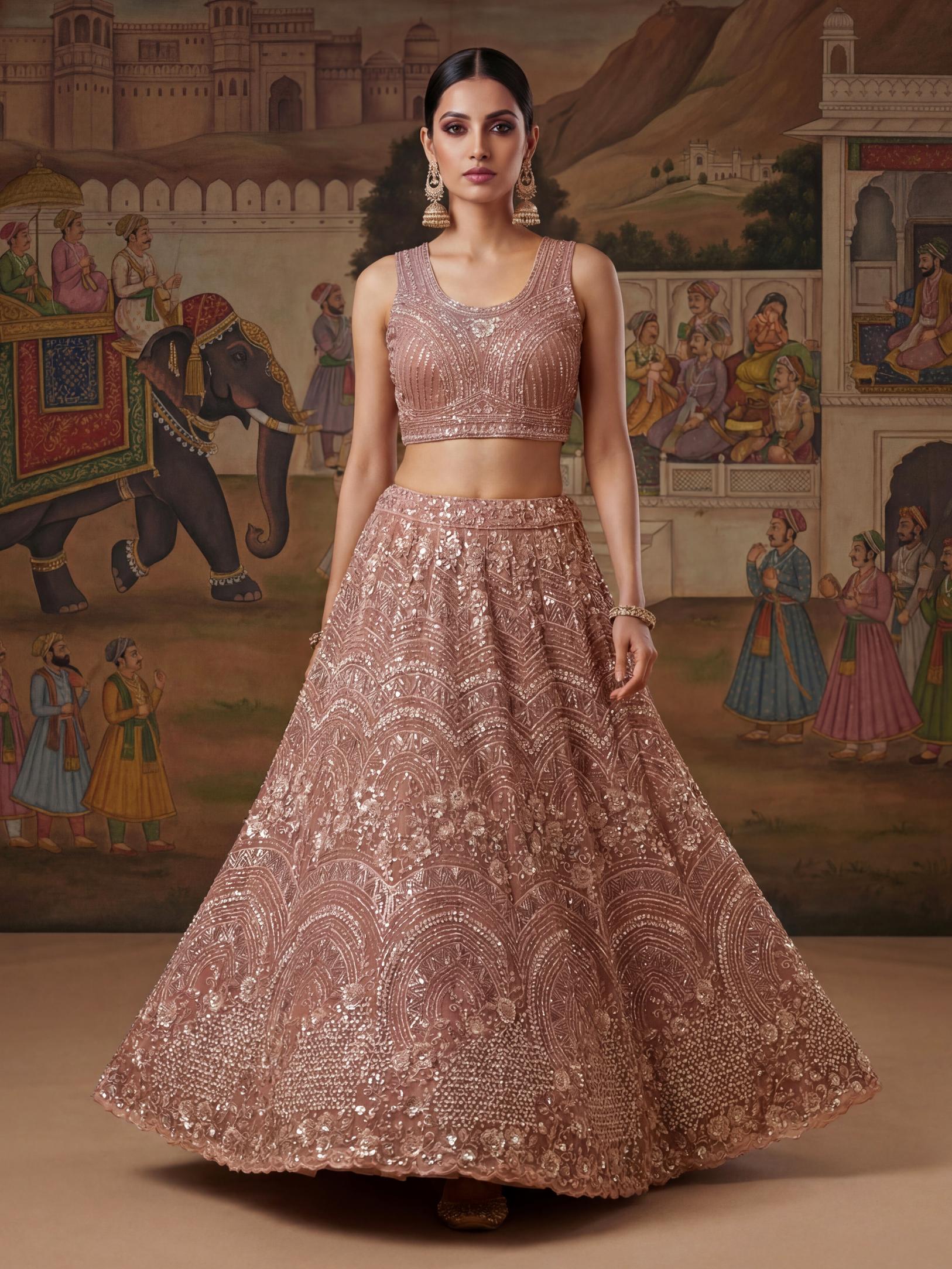 Blush Pink Floral Beaded Embroidered Lehenga Choli
