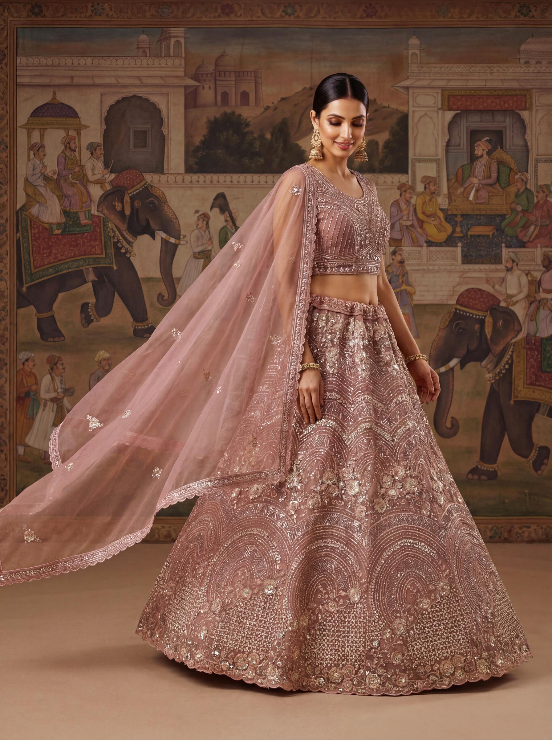 Blush Pink Floral Beaded Embroidered Lehenga Choli