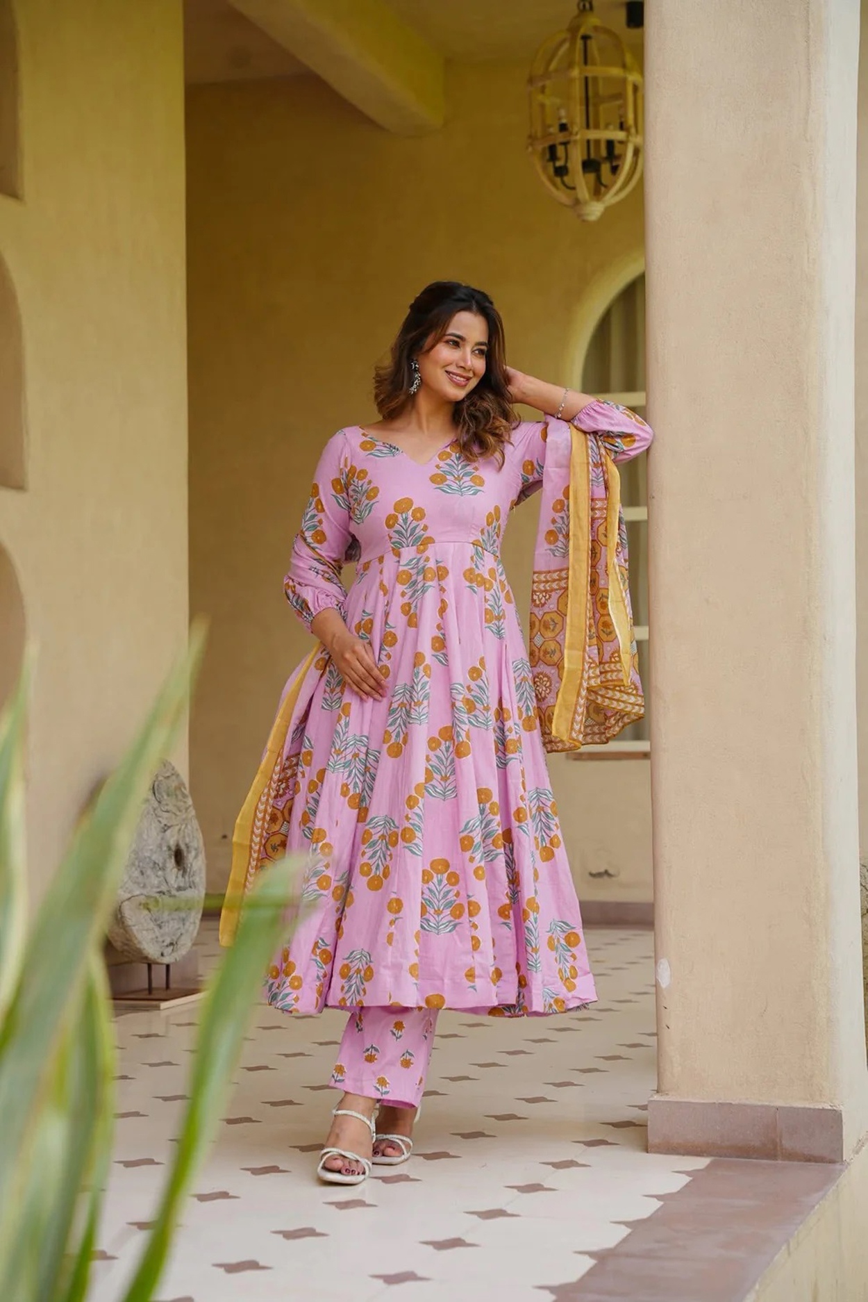 Blush Pink Floral Printed Anarkali Suit
