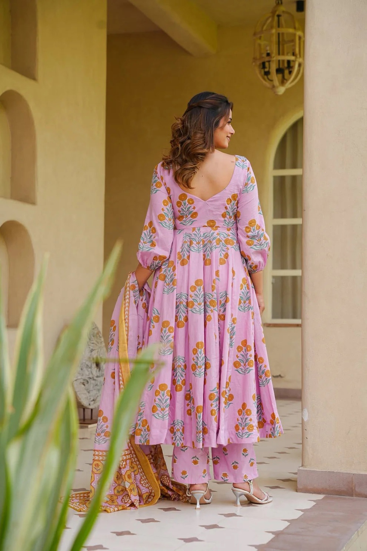 Blush Pink Floral Printed Anarkali Suit — alternate view