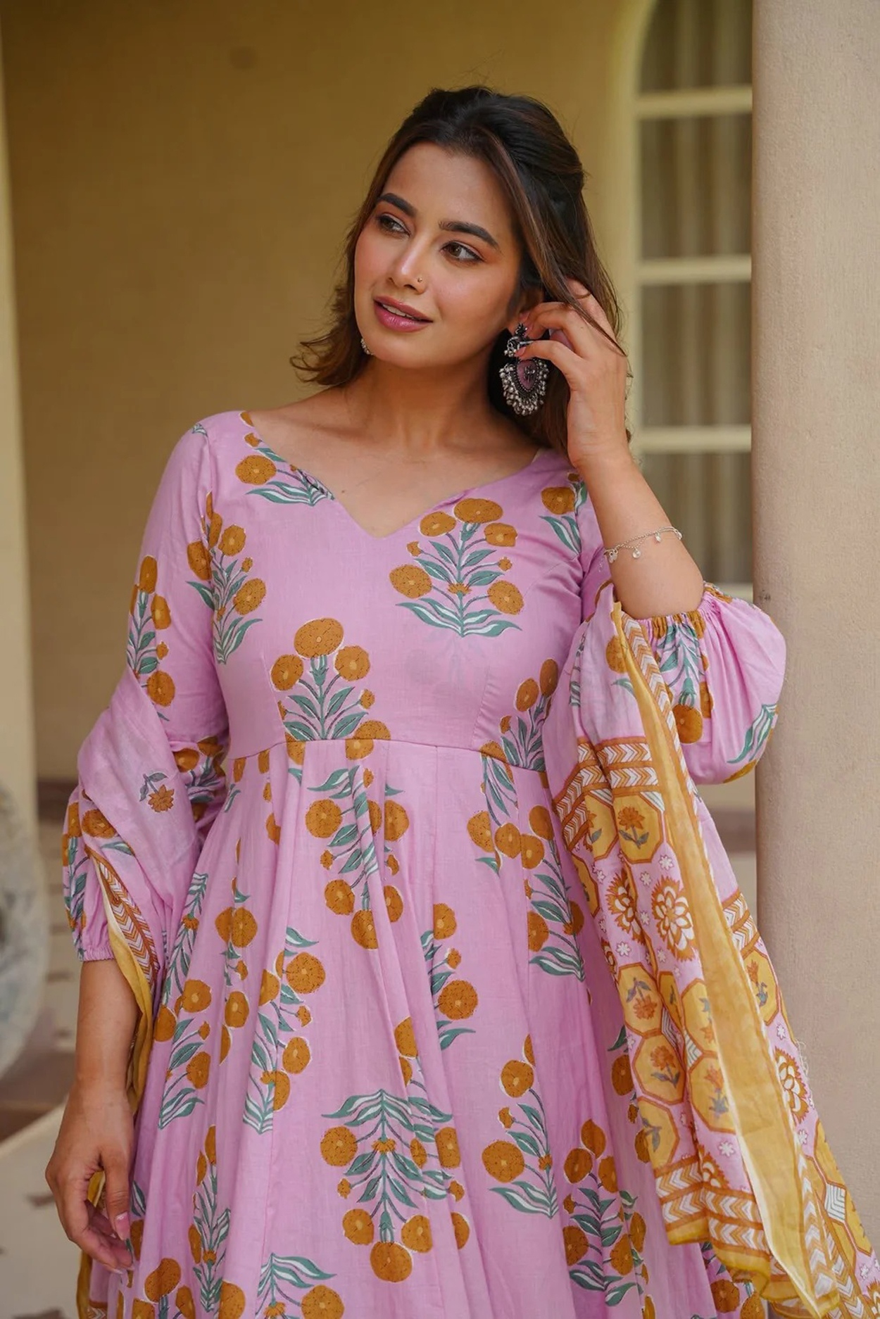 Blush Pink Floral Printed Anarkali Suit
