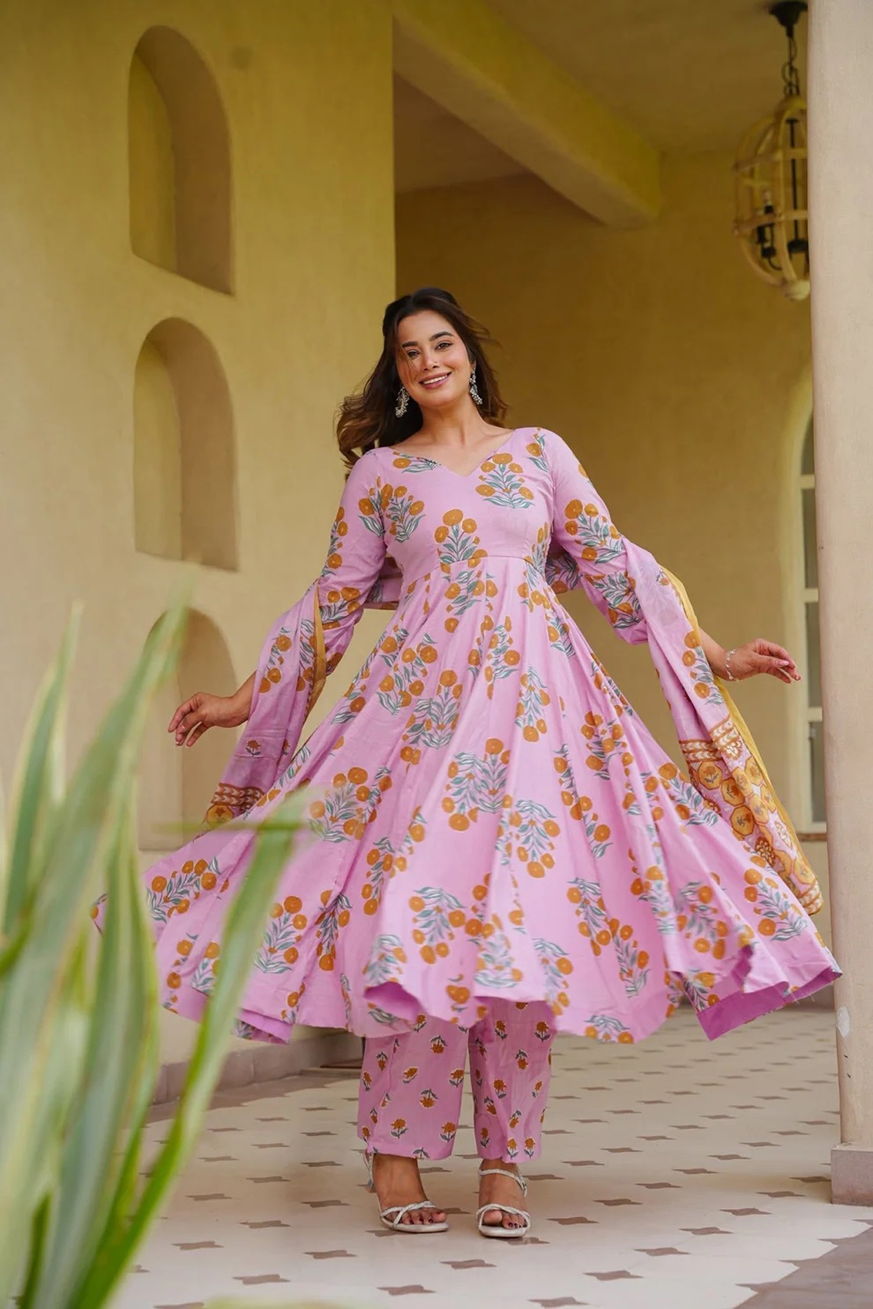 Blush Pink Floral Printed Anarkali Suit