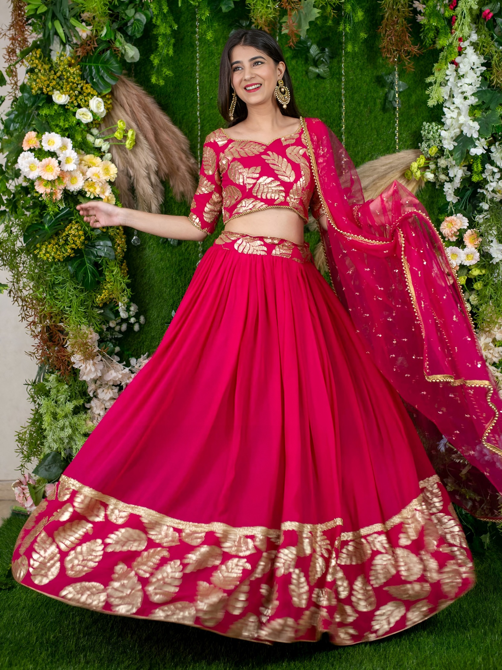 Blush Pink Georgette Zari Embroidered Flared Lehenga Choli