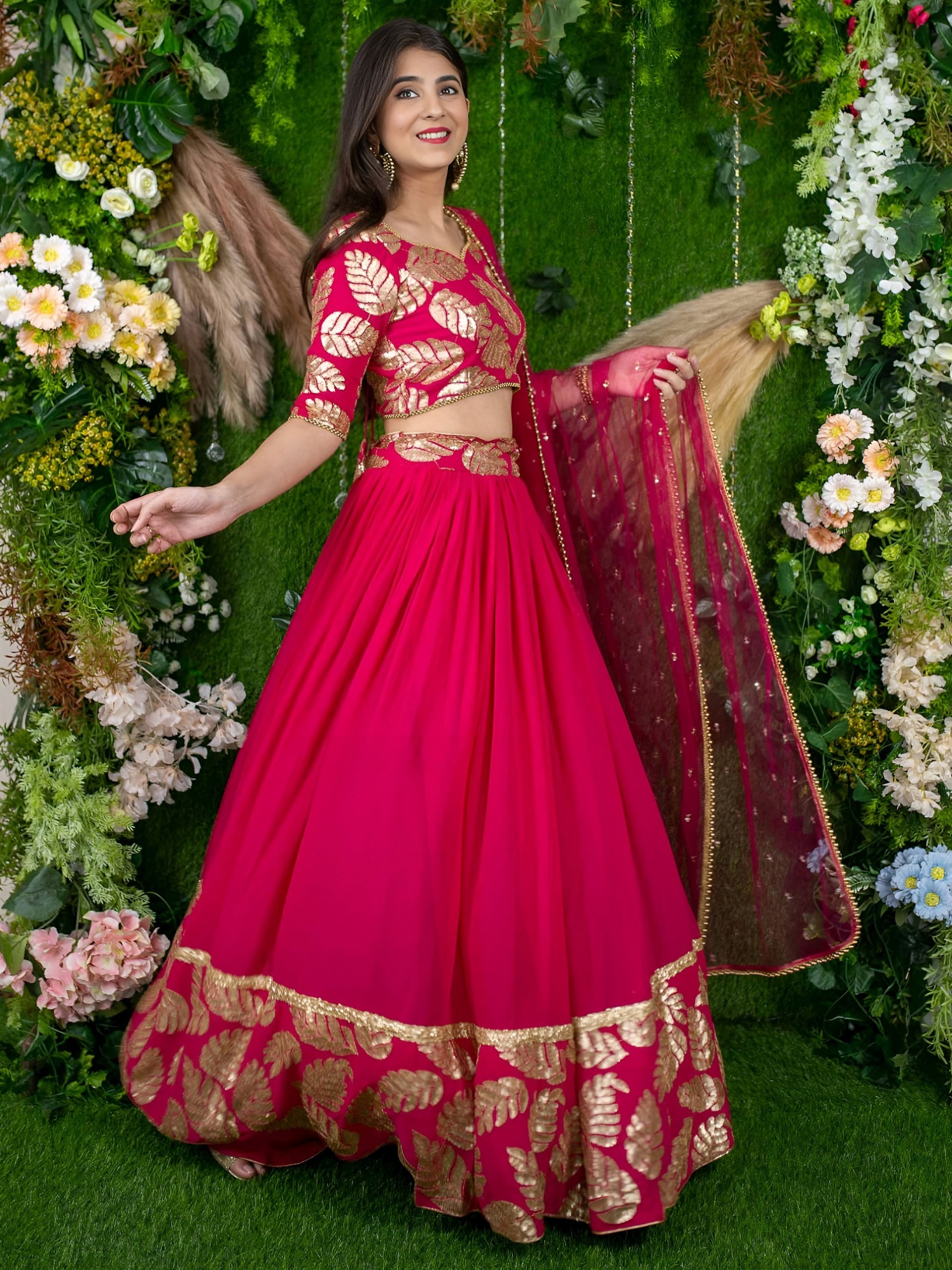 Blush Pink Georgette Zari Embroidered Flared Lehenga Choli