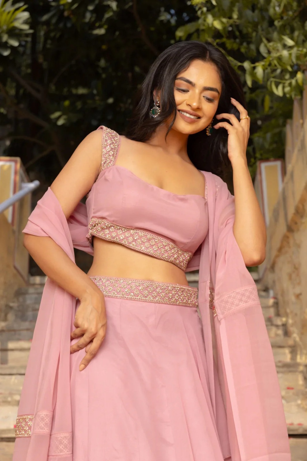 Blush Pink Plain Faux Georgette Lehenga Choli — alternate view